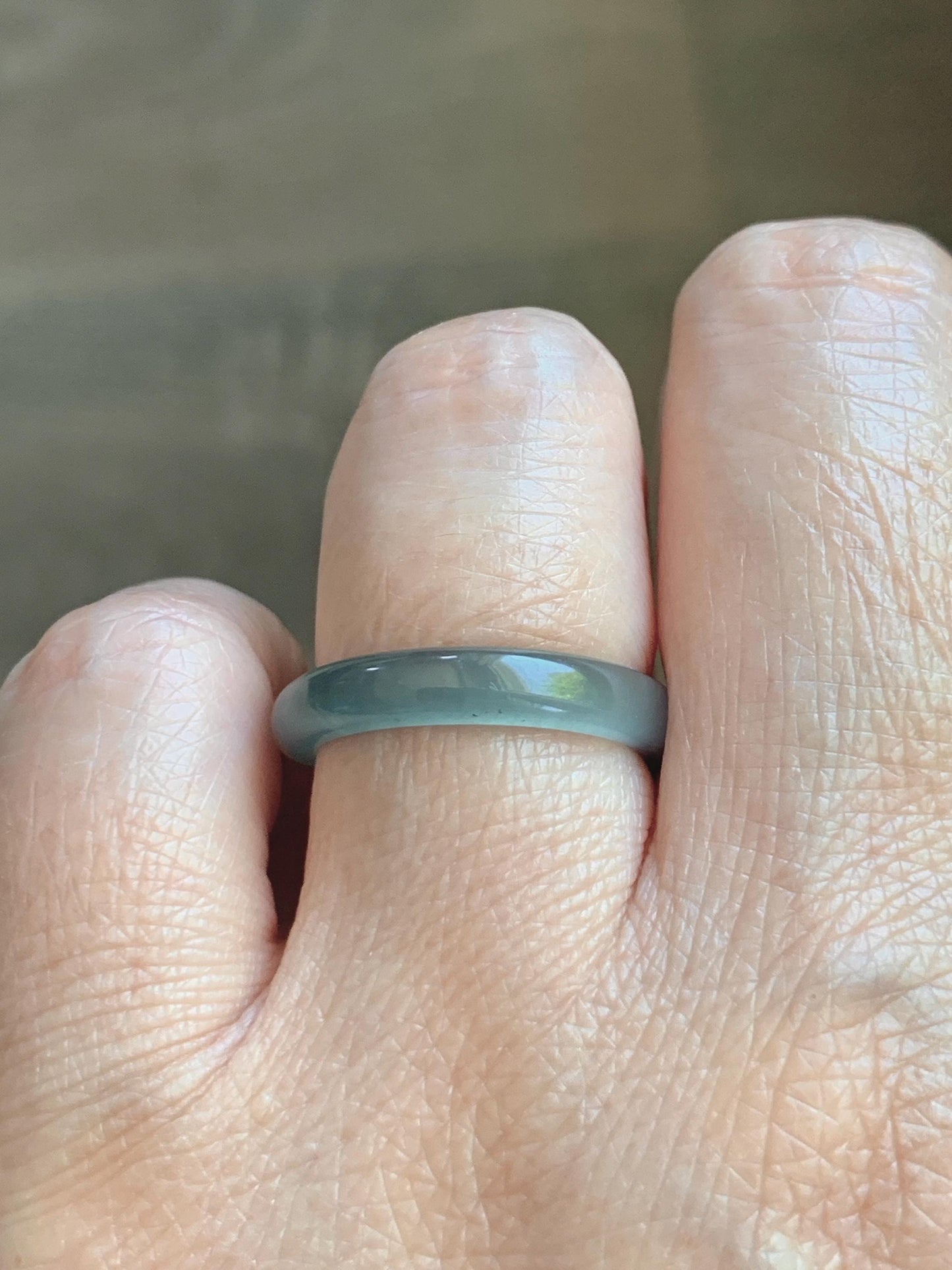 Natural Guatemalan Grade A Icy Highly Translucent Teal Blue Jade Jadeite Band Ring Size 7.5 US 天然冰胶危蓝翡翠戒圈 WLJ560D