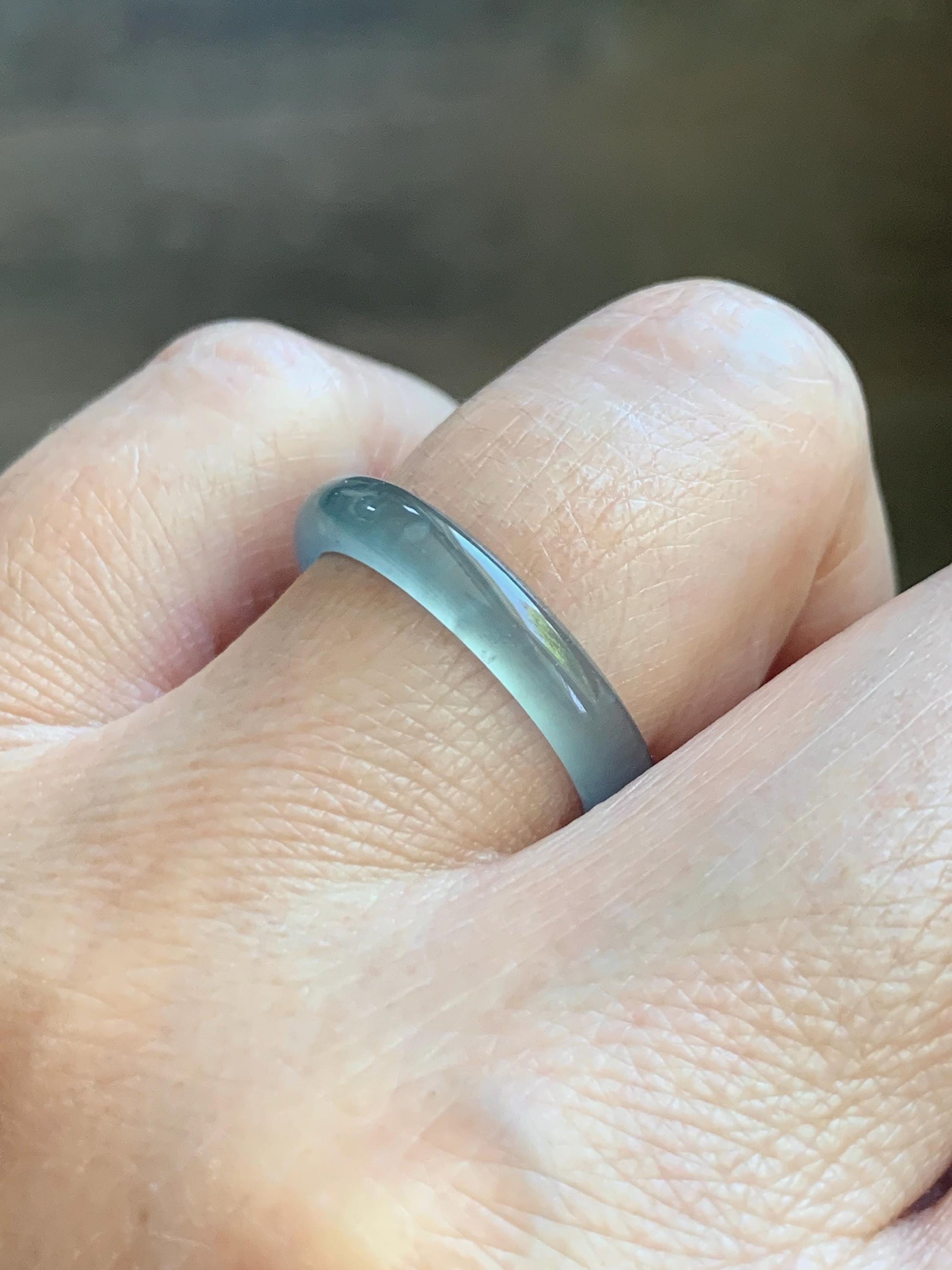 Natural Guatemalan Grade A Icy Highly Translucent Teal Blue Jade Jadeite Band Ring Size 8 US 天然冰胶危蓝翡翠戒圈 WLJ560C