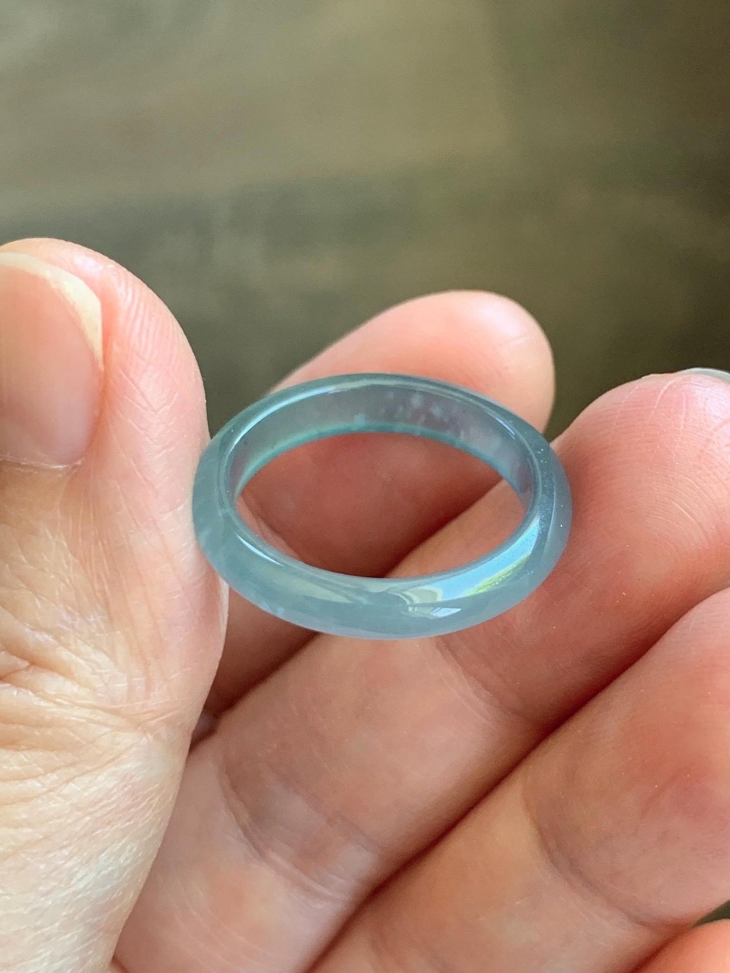 Natural Guatemalan Grade A Icy Highly Translucent Teal Blue Jade Jadeite Band Ring Size 8 US 天然冰胶危蓝翡翠戒圈 WLJ560C