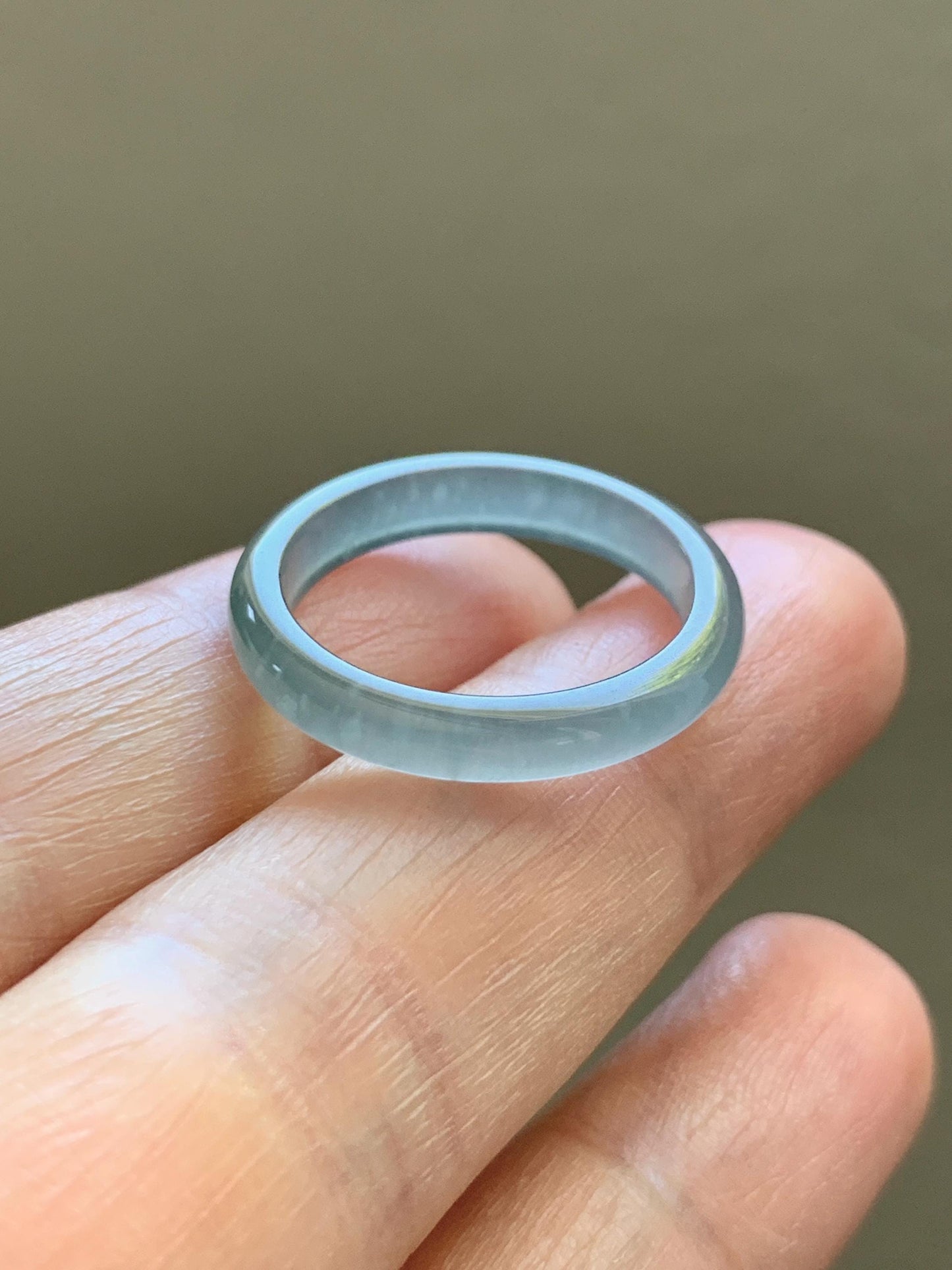 Natural Guatemalan Grade A Icy Highly Translucent Teal Blue Jade Jadeite Band Ring Size 8 US 天然冰胶危蓝翡翠戒圈 WLJ560C