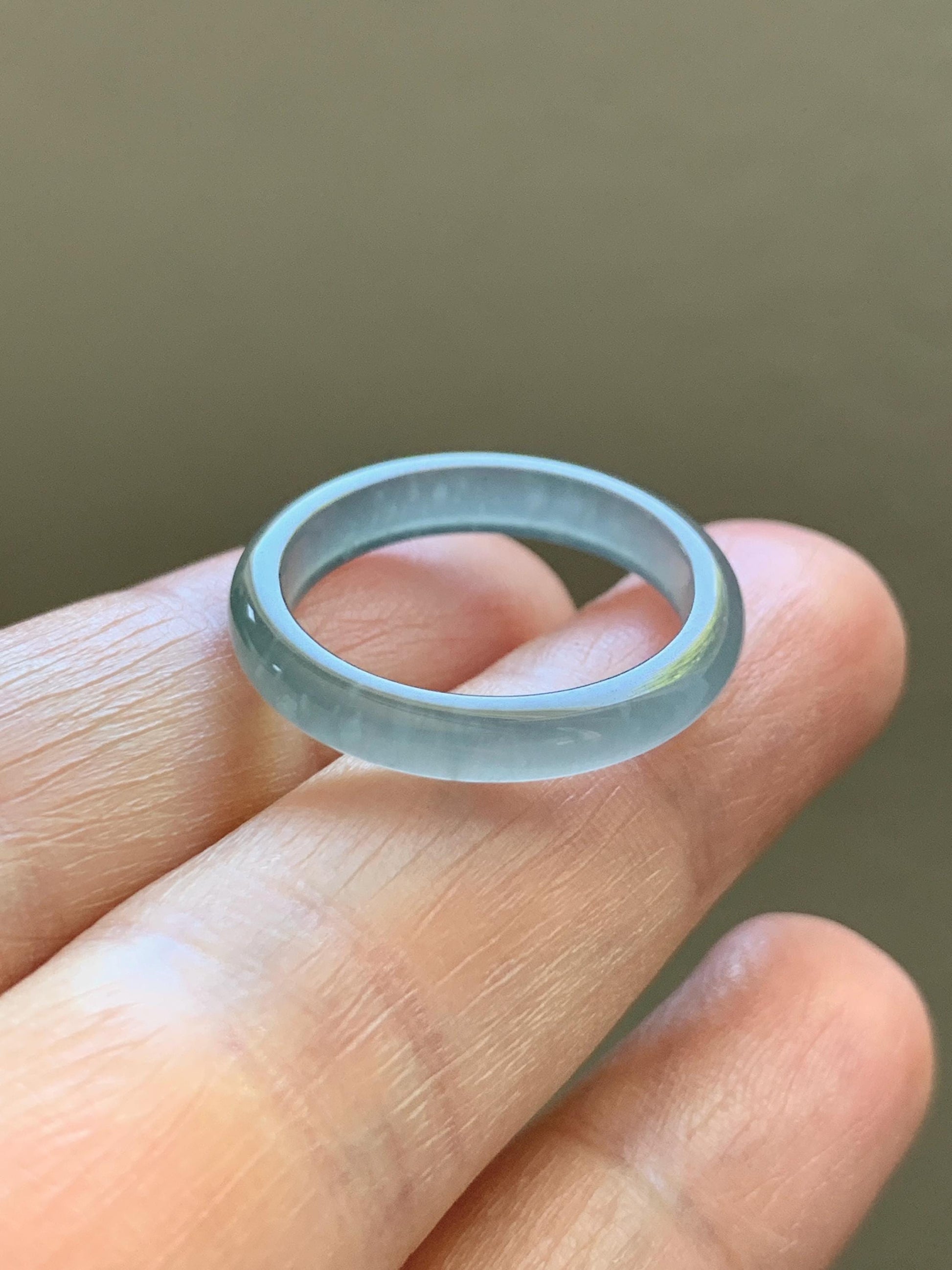 Natural Guatemalan Grade A Icy Highly Translucent Teal Blue Jade Jadeite Band Ring Size 8 US 天然冰胶危蓝翡翠戒圈 WLJ560C