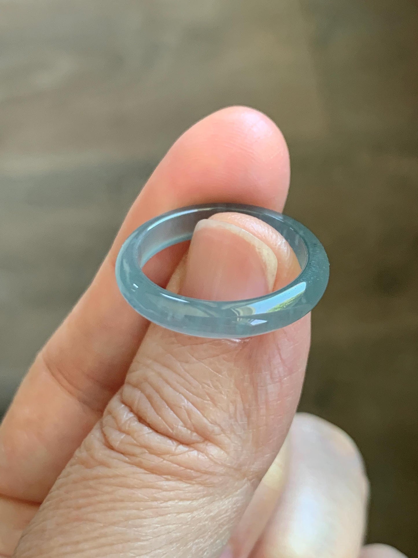 Natural Guatemalan Grade A Icy Highly Translucent Teal Blue Jade Jadeite Band Ring Size 8 US 天然冰胶危蓝翡翠戒圈 WLJ560C