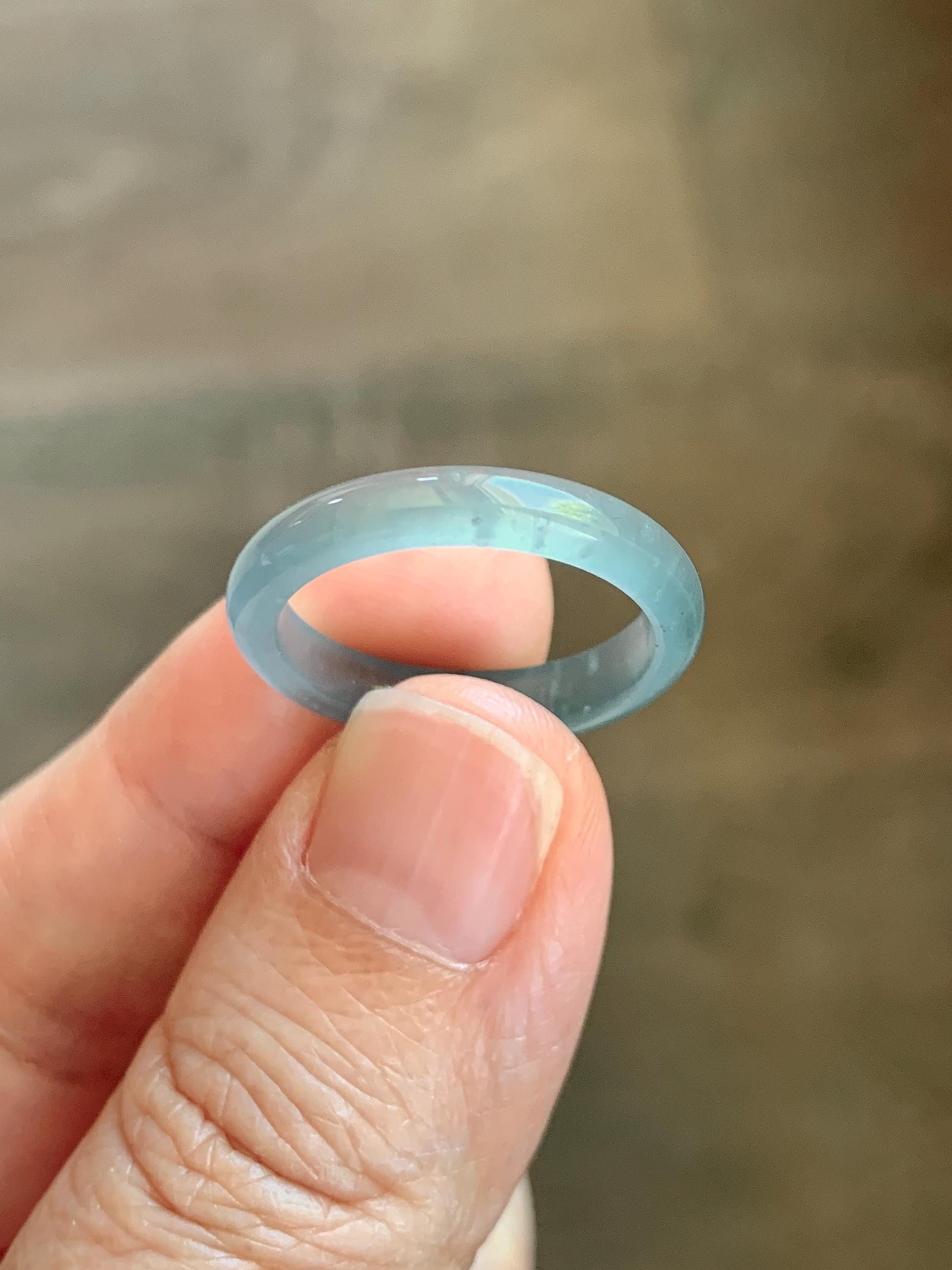 Natural Guatemalan Grade A Icy Highly Translucent Teal Blue Jade Jadeite Band Ring Size 8 US 天然冰胶危蓝翡翠戒圈 WLJ560C