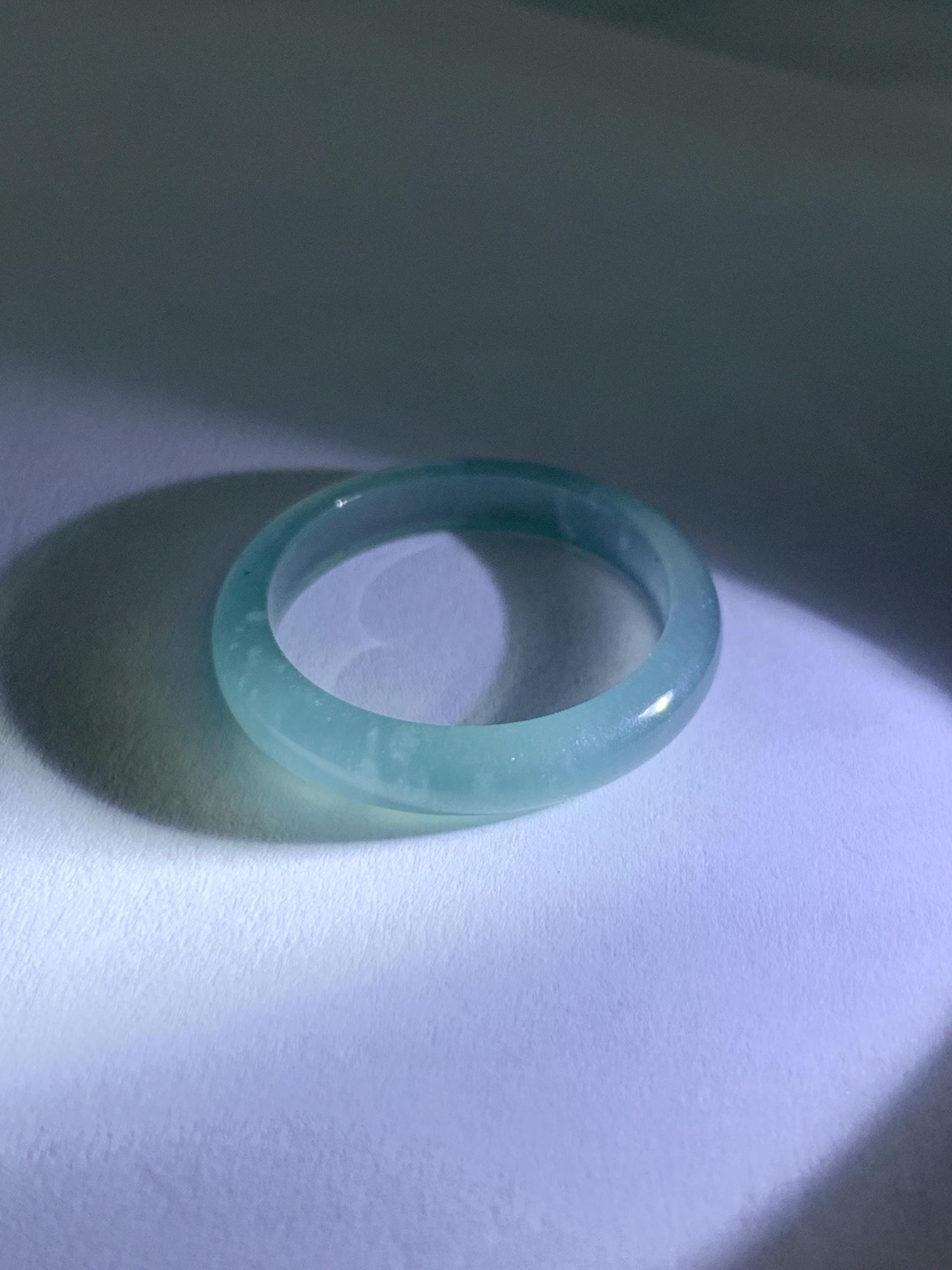 Natural Guatemalan Grade A Icy Highly Translucent Teal Blue Jade Jadeite Band Ring Size 8 US 天然冰胶危蓝翡翠戒圈 WLJ560C