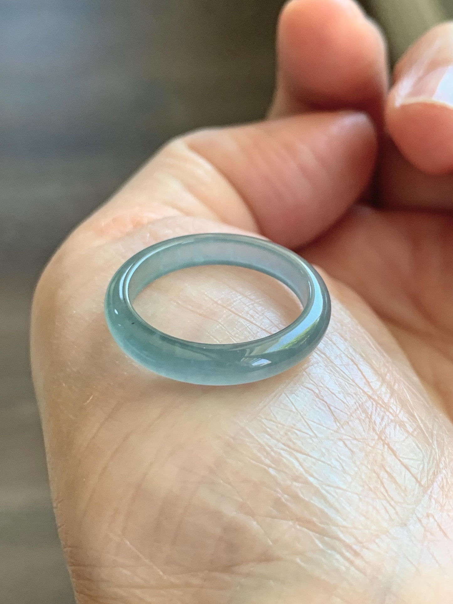 Natural Guatemalan Grade A Icy Highly Translucent Teal Blue Jade Jadeite Band Ring Size 8 US 天然冰胶危蓝翡翠戒圈 WLJ560C