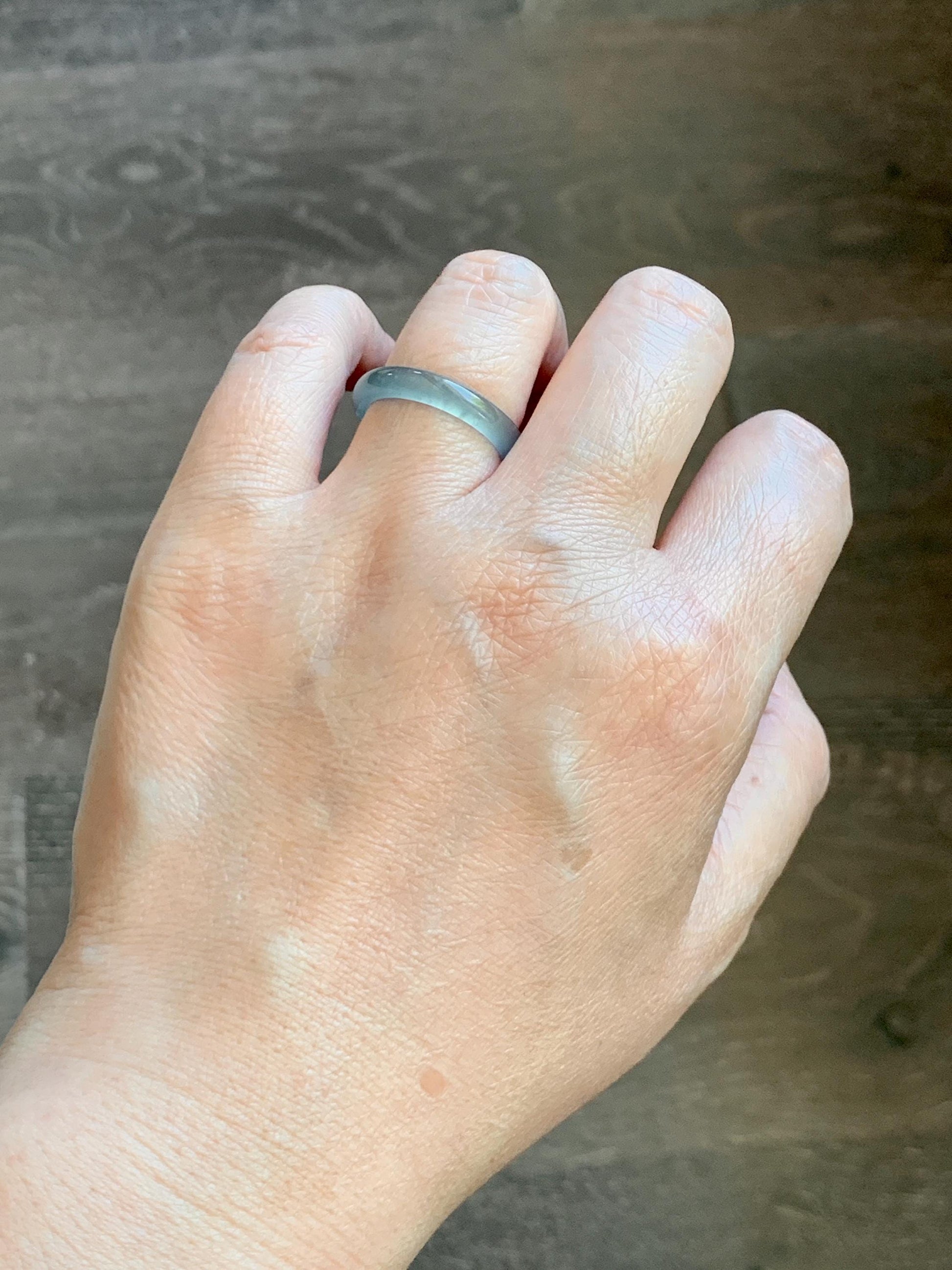 Natural Guatemalan Grade A Icy Highly Translucent Teal Blue Jade Jadeite Band Ring Size 8 US 天然冰胶危蓝翡翠戒圈 WLJ560C