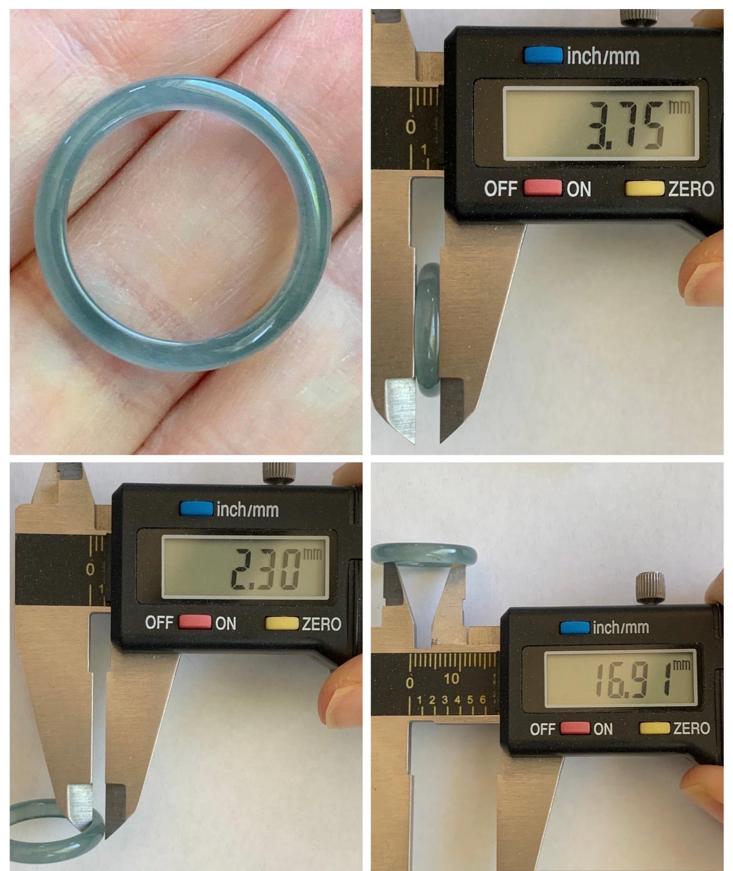 Natural Guatemalan Grade A Icy Highly Translucent Teal Blue Jade Jadeite Band Ring Size 6.25 US 天然冰胶危蓝翡翠戒圈 WLJ560B