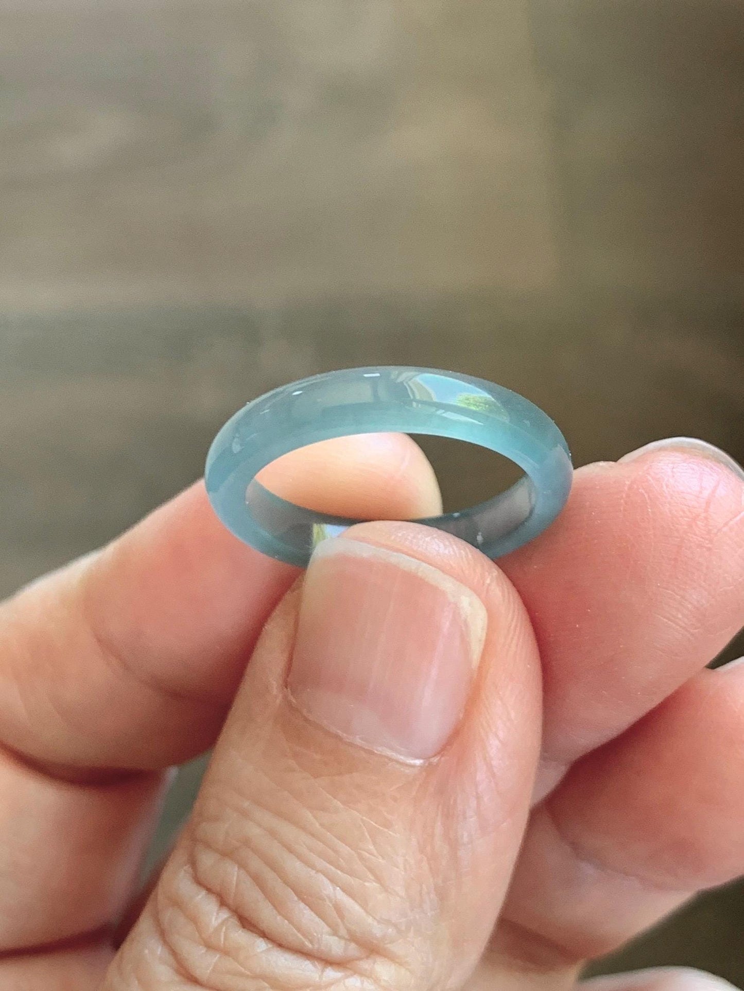 Natural Guatemalan Grade A Icy Highly Translucent Teal Blue Jade Jadeite Band Ring Size 6.25 US 天然冰胶危蓝翡翠戒圈 WLJ560B