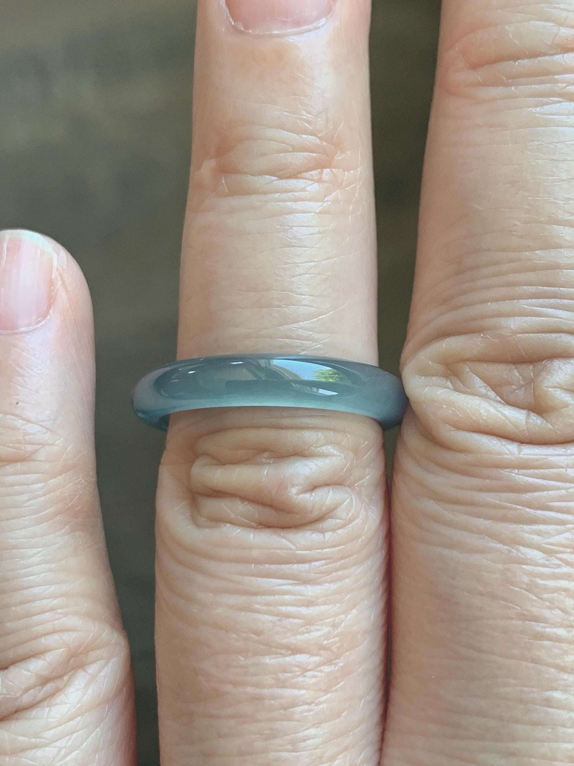 Natural Guatemalan Grade A Icy Highly Translucent Teal Blue Jade Jadeite Band Ring Size 6.25 US 天然冰胶危蓝翡翠戒圈 WLJ560B