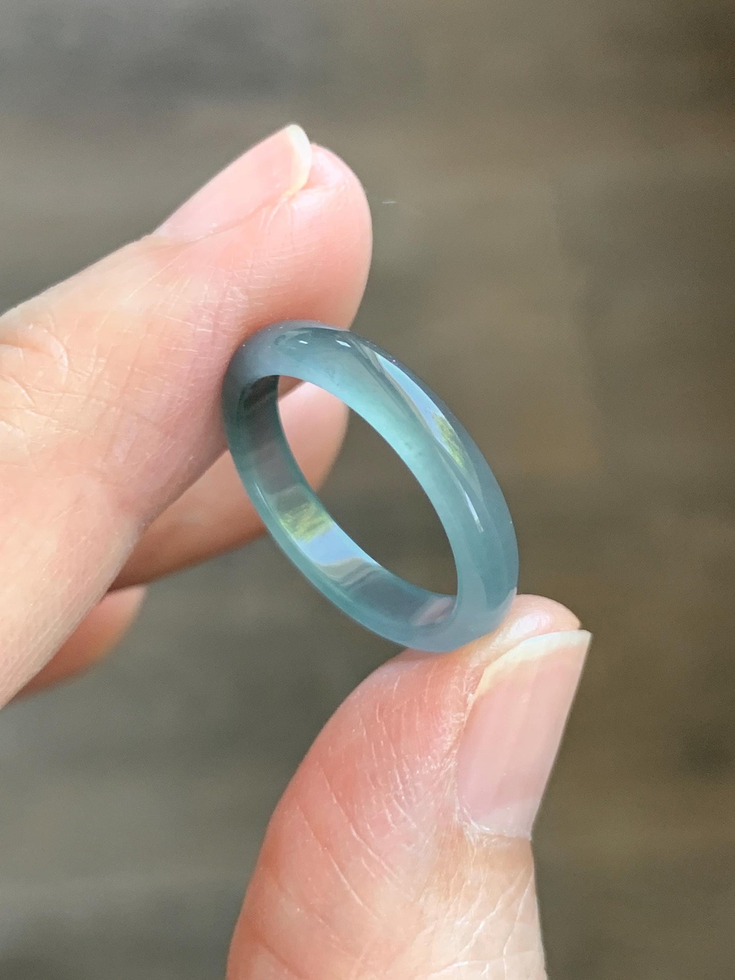 Natural Guatemalan Grade A Icy Highly Translucent Teal Blue Jade Jadeite Band Ring Size 6.25 US 天然冰胶危蓝翡翠戒圈 WLJ560B