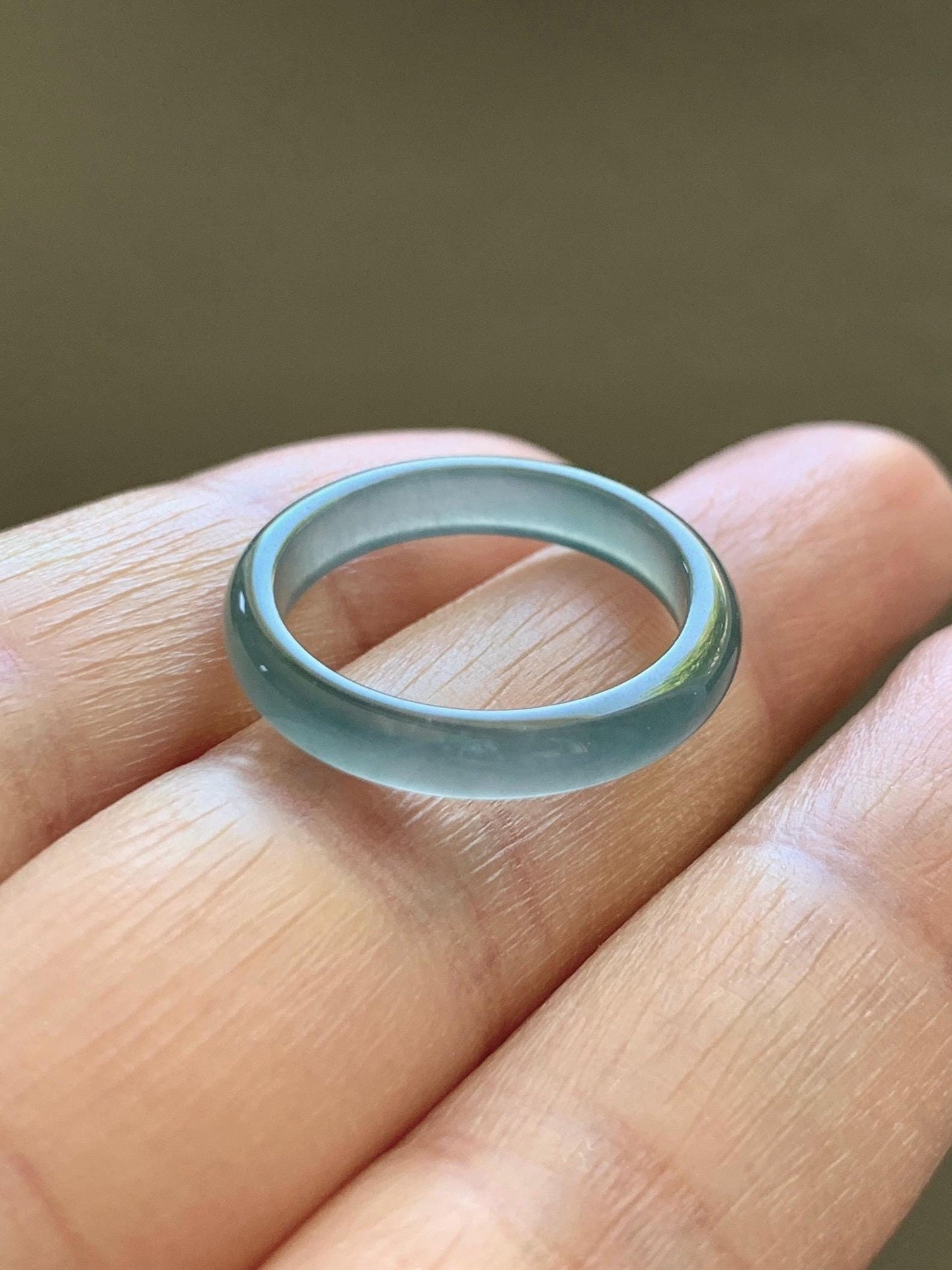 Natural Guatemalan Grade A Icy Highly Translucent Teal Blue Jade Jadeite Band Ring Size 6.25 US 天然冰胶危蓝翡翠戒圈 WLJ560B
