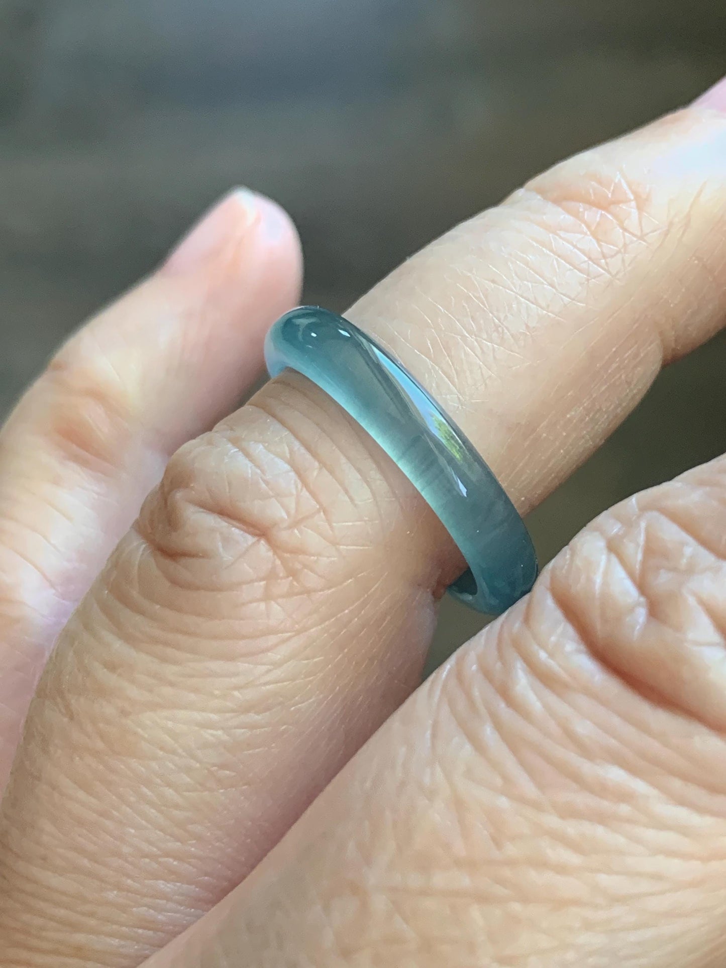 Natural Guatemalan Grade A Icy Highly Translucent Teal Blue Jade Jadeite Band Ring Size 6.25 US 天然冰胶危蓝翡翠戒圈 WLJ560B
