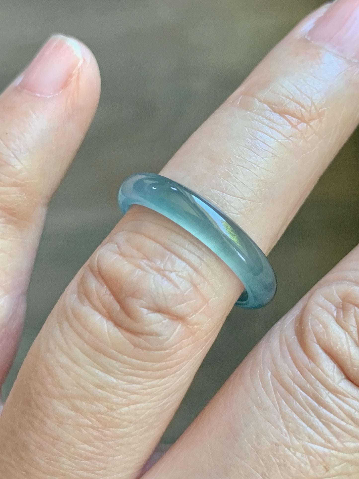 Natural Guatemalan Grade A Icy Highly Translucent Teal Blue Jade Jadeite Band Ring Size 6.25 US 天然冰胶危蓝翡翠戒圈 WLJ560B