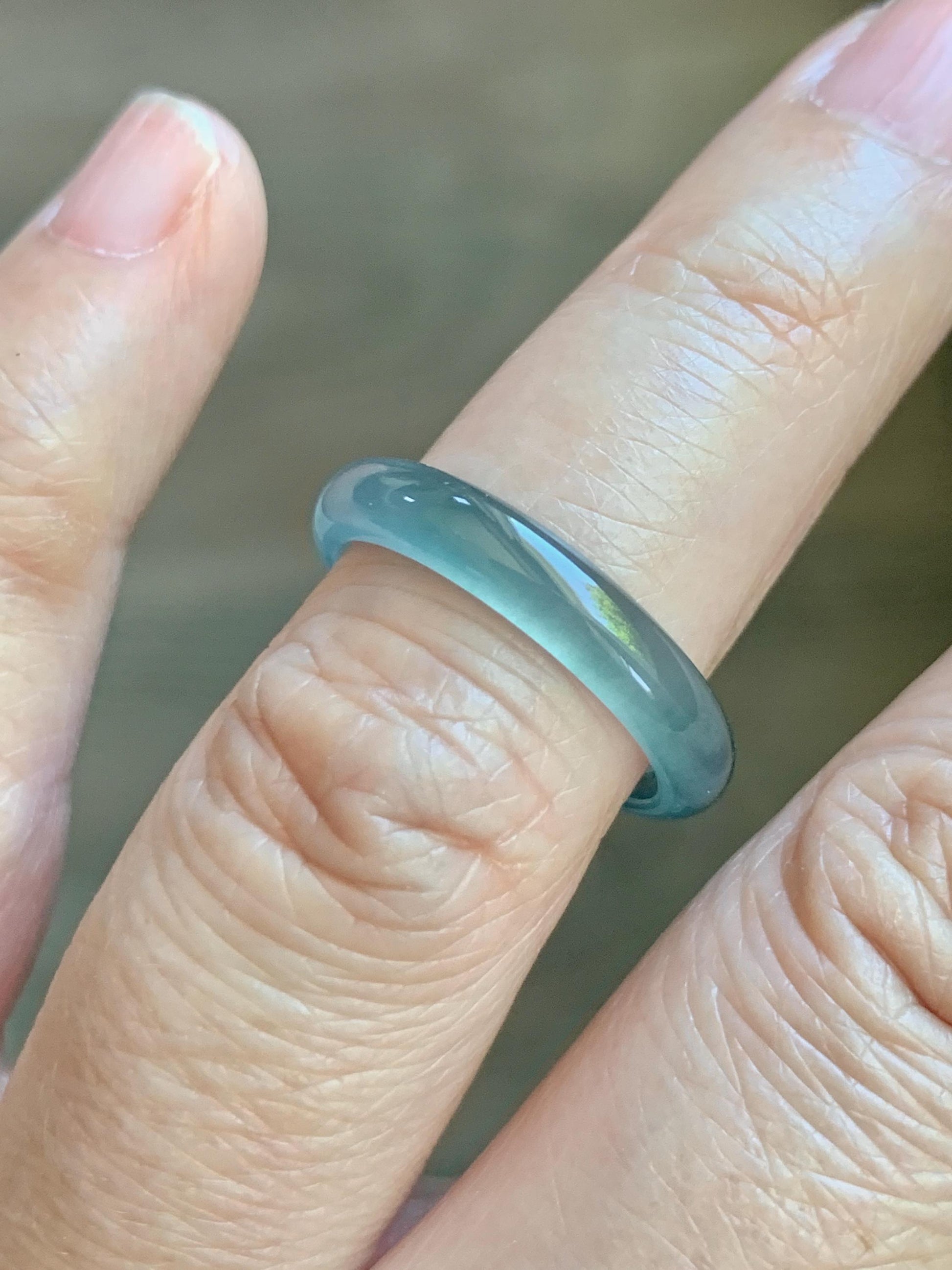 Natural Guatemalan Grade A Icy Highly Translucent Teal Blue Jade Jadeite Band Ring Size 6.25 US 天然冰胶危蓝翡翠戒圈 WLJ560B
