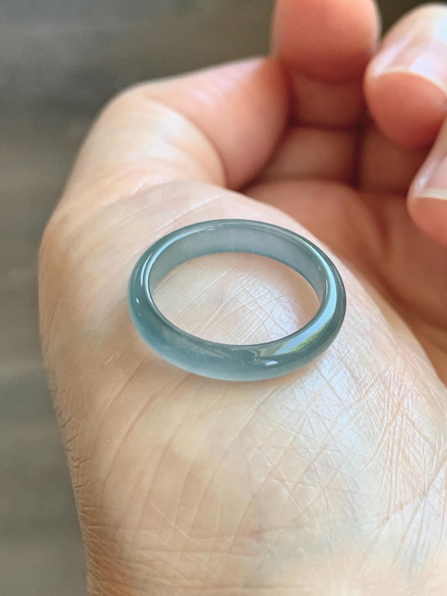 Natural Guatemalan Grade A Icy Highly Translucent Teal Blue Jade Jadeite Band Ring Size 6.25 US 天然冰胶危蓝翡翠戒圈 WLJ560B