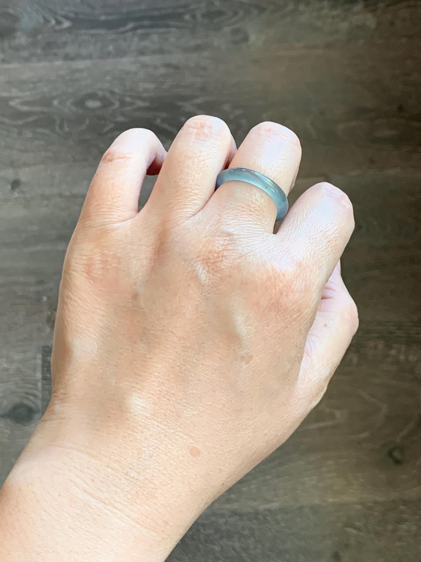 Natural Guatemalan Grade A Icy Translucent Teal Blue Jade Jadeite Band Ring Size 9.25 US 天然冰胶危蓝翡翠戒圈 WLJ560A