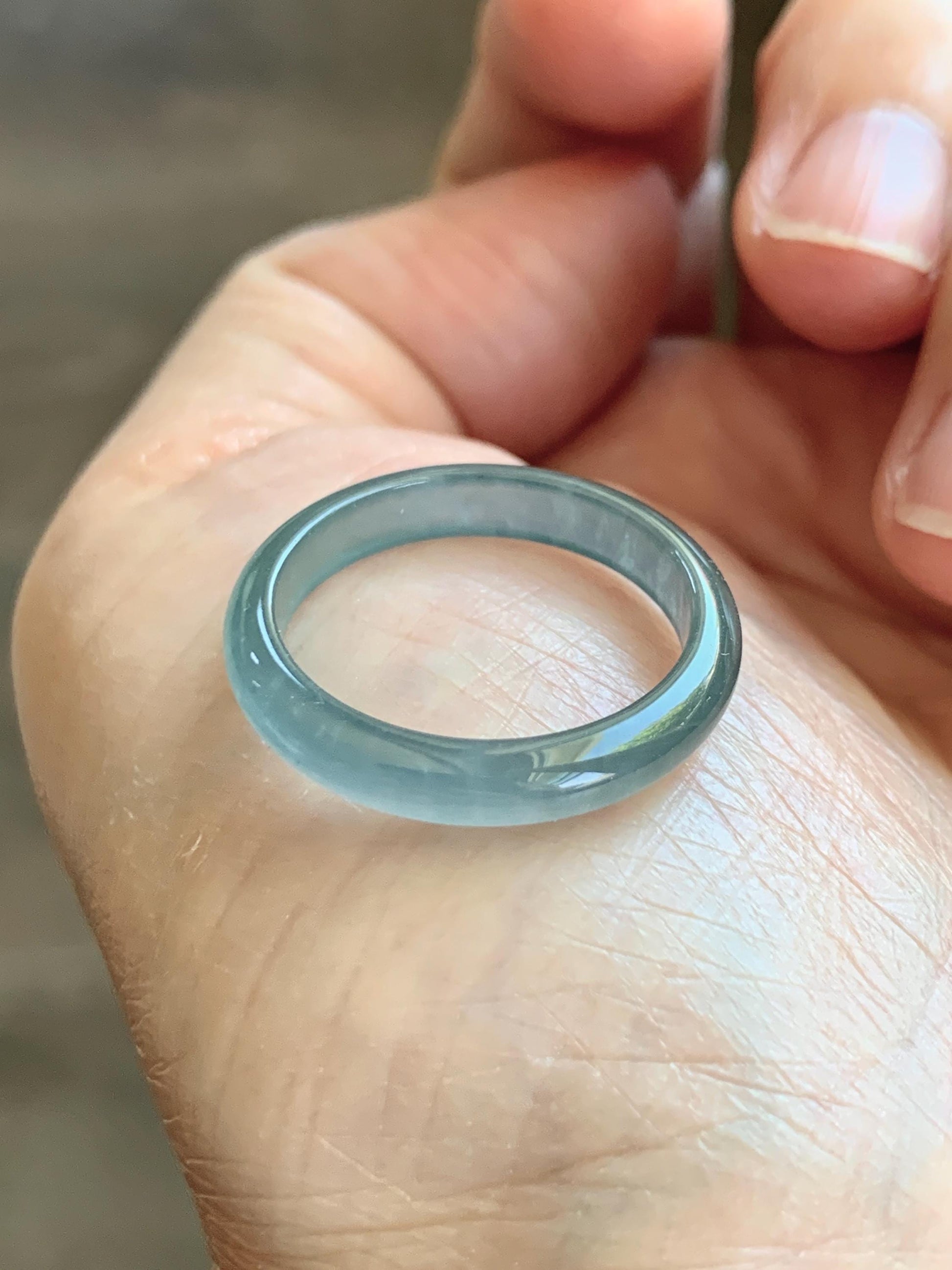 Natural Guatemalan Grade A Icy Translucent Teal Blue Jade Jadeite Band Ring Size 9.25 US 天然冰胶危蓝翡翠戒圈 WLJ560A
