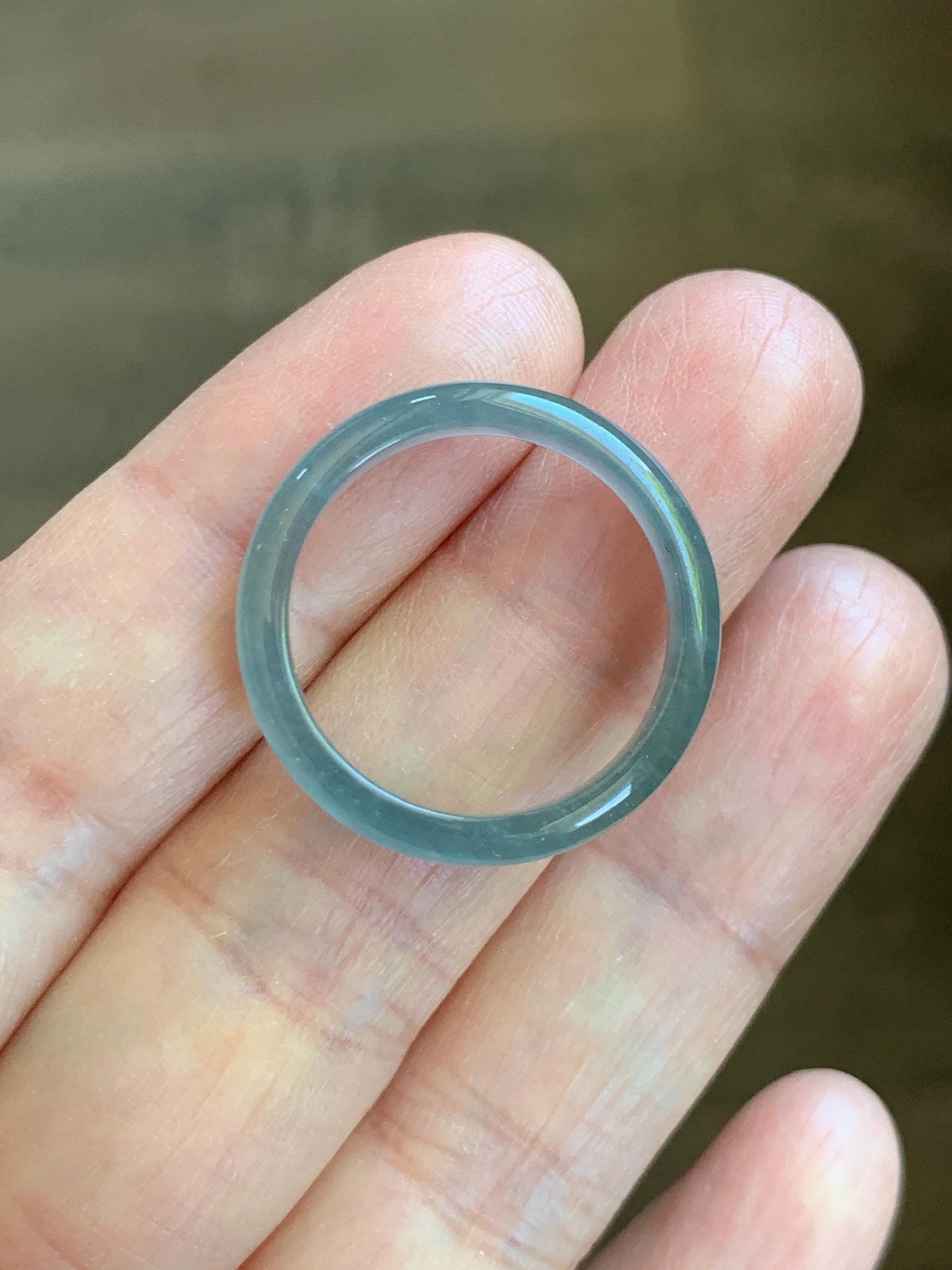 Natural Guatemalan Grade A Icy Translucent Teal Blue Jade Jadeite Band Ring Size 9.25 US 天然冰胶危蓝翡翠戒圈 WLJ560A