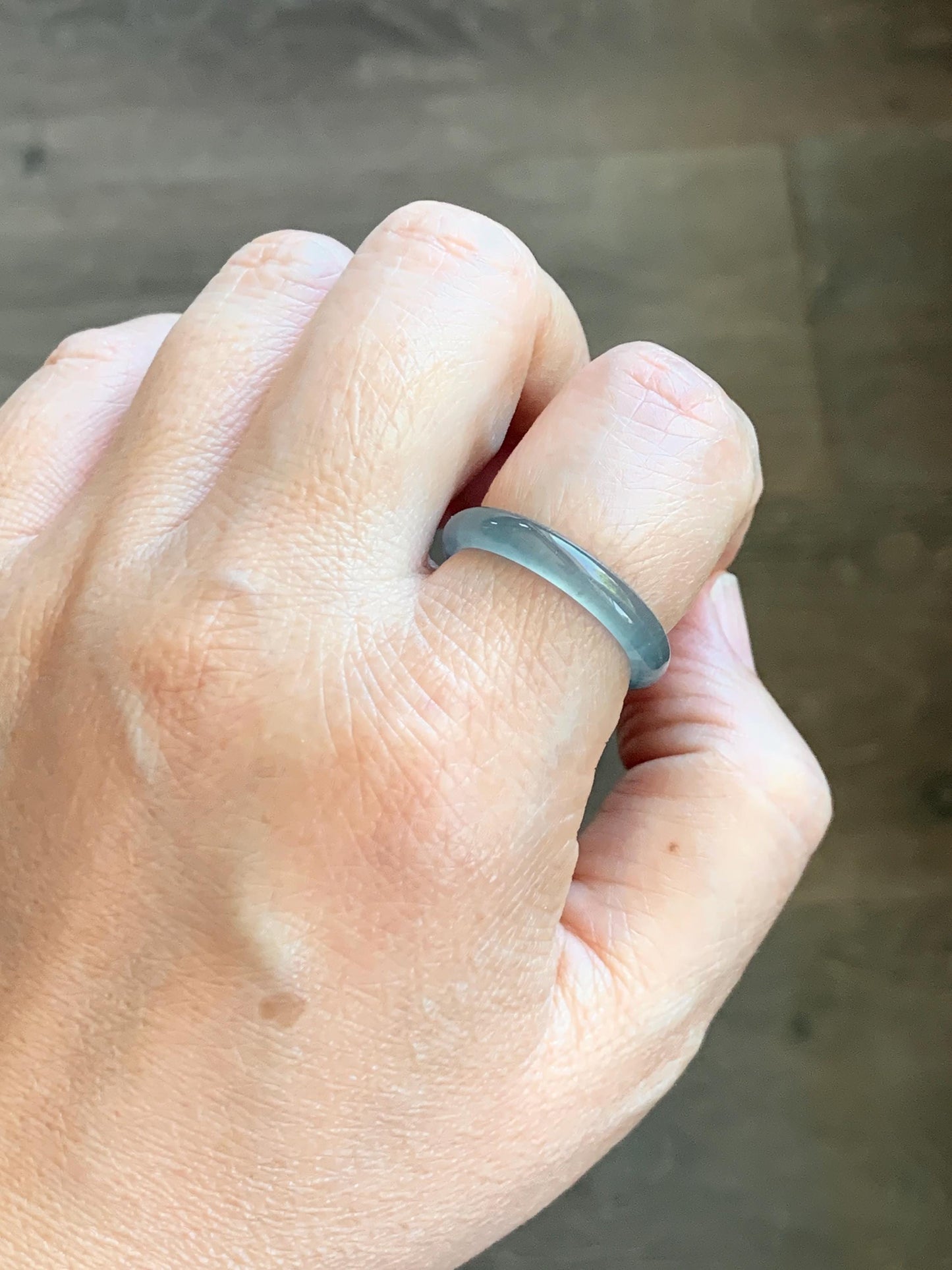 Natural Guatemalan Grade A Icy Translucent Teal Blue Jade Jadeite Band Ring Size 9.25 US 天然冰胶危蓝翡翠戒圈 WLJ560A