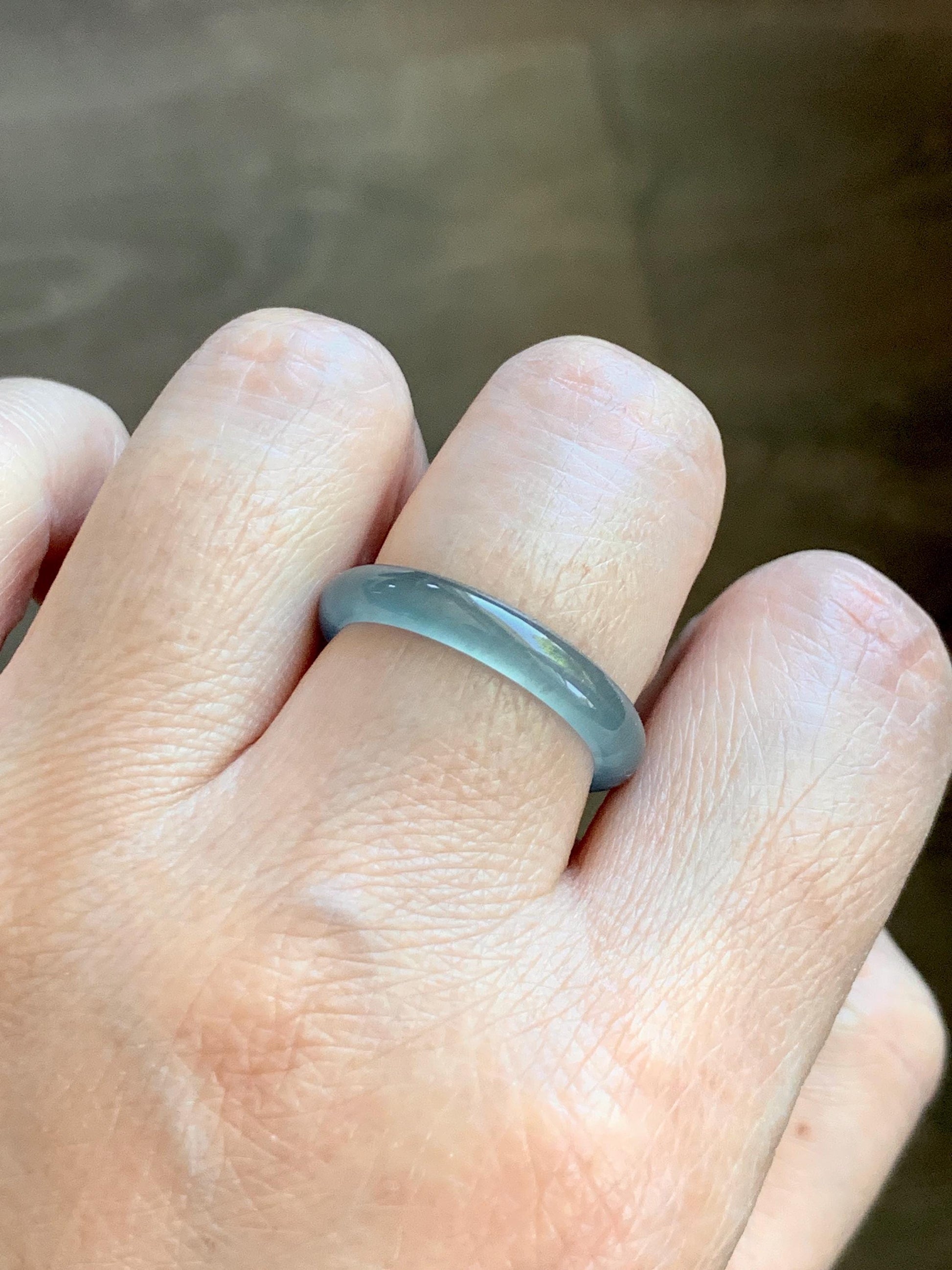 Natural Guatemalan Grade A Icy Translucent Teal Blue Jade Jadeite Band Ring Size 9.25 US 天然冰胶危蓝翡翠戒圈 WLJ560A