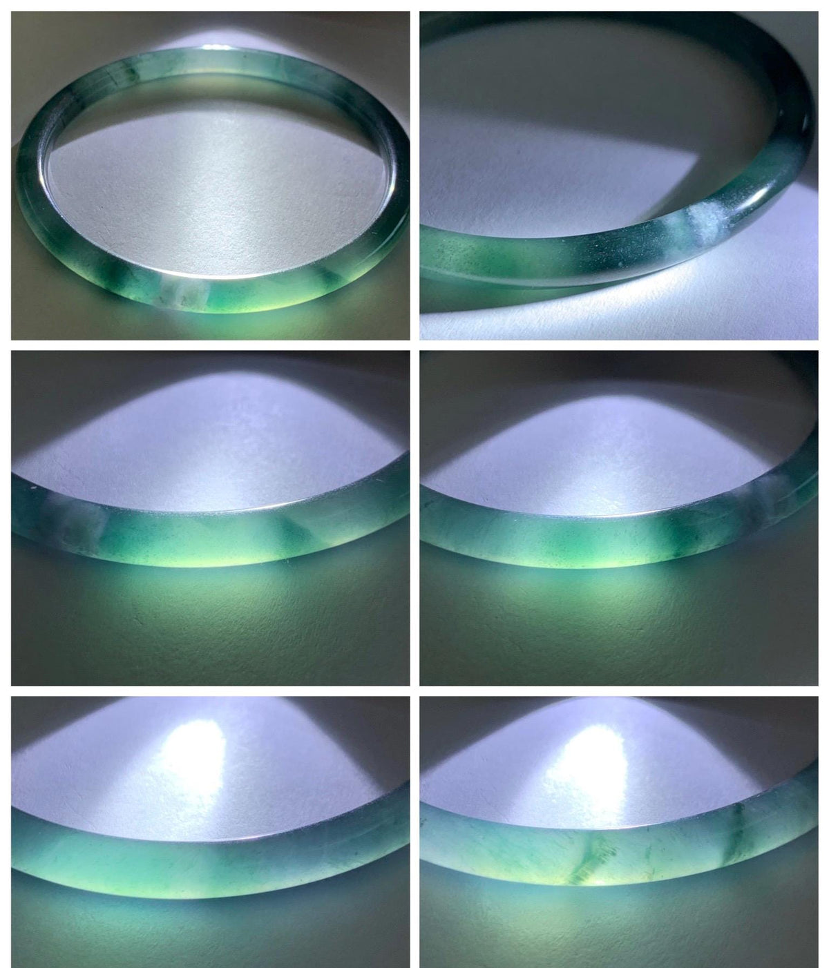 Certified Natural Grade A Guatemalan Icy Translucent Dark Teal Green Jade Jadeite Slim Bangle 57.8mm 7.14” 15.52g 天然冰胶危深蓝绿翡翠细圆条手镯 1185