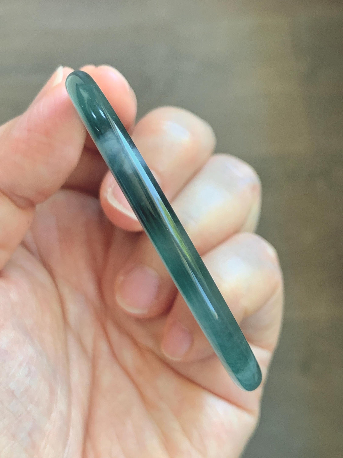 Certified Natural Grade A Guatemalan Icy Translucent Dark Teal Green Jade Jadeite Slim Bangle 57.8mm 7.14” 15.52g 天然冰胶危深蓝绿翡翠细圆条手镯 1185