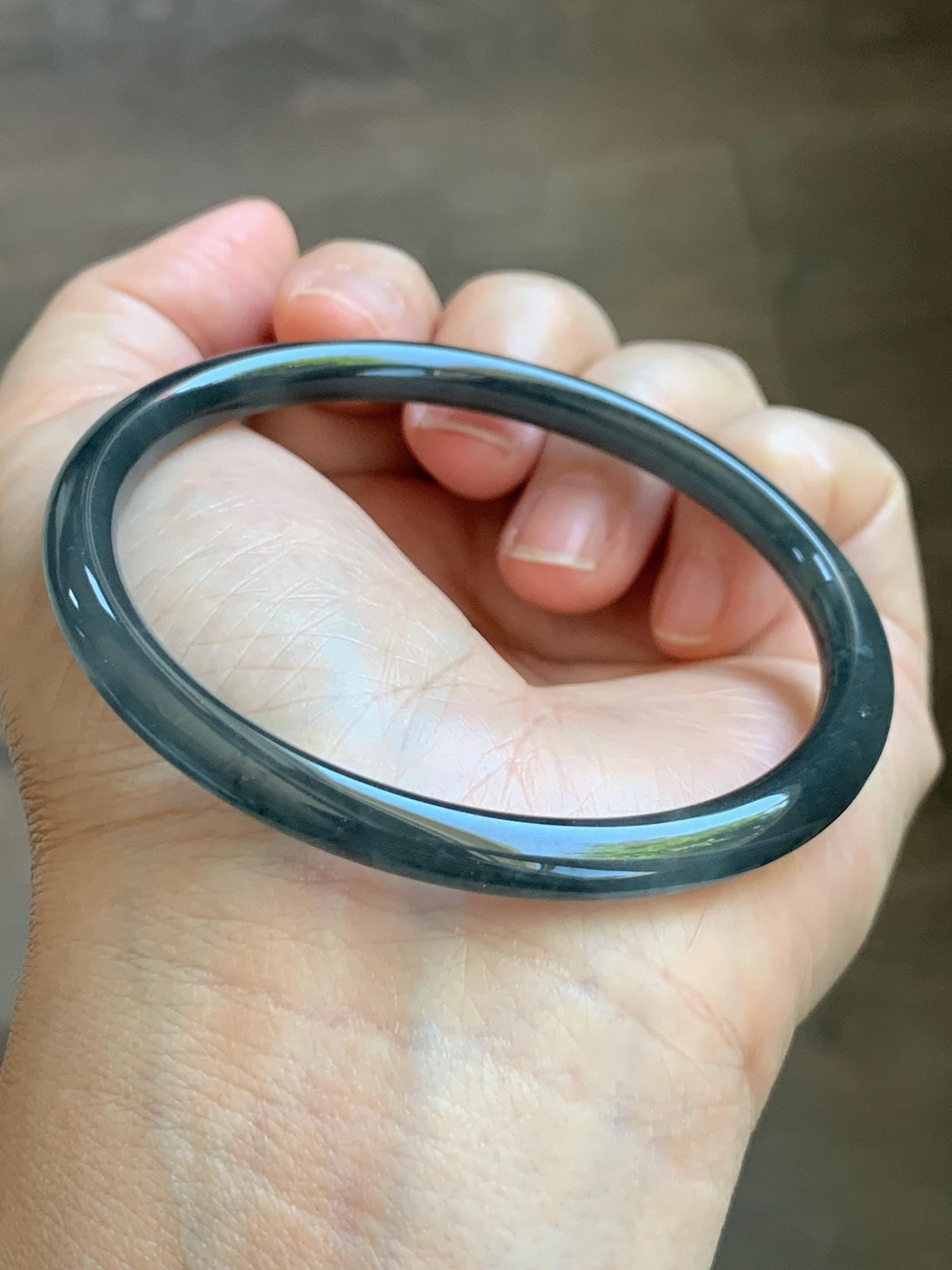 Certified Natural Grade A Guatemalan Icy Translucent Dark Gray Wuji Jade Jadeite Bangle Bracelet 58.6mm 7.25” 18g 天然冰危深灰乌鸡翡翠圆条手镯 1187