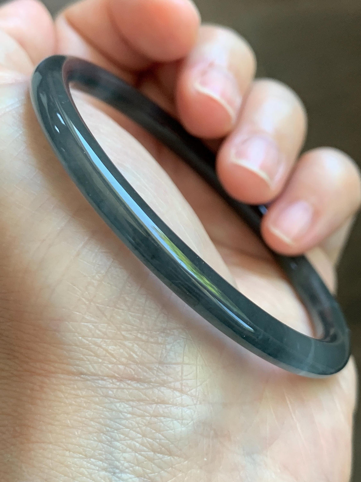 Certified Natural Grade A Guatemalan Icy Translucent Dark Gray Wuji Jade Jadeite Bangle Bracelet 58.6mm 7.25” 18g 天然冰危深灰乌鸡翡翠圆条手镯 1187