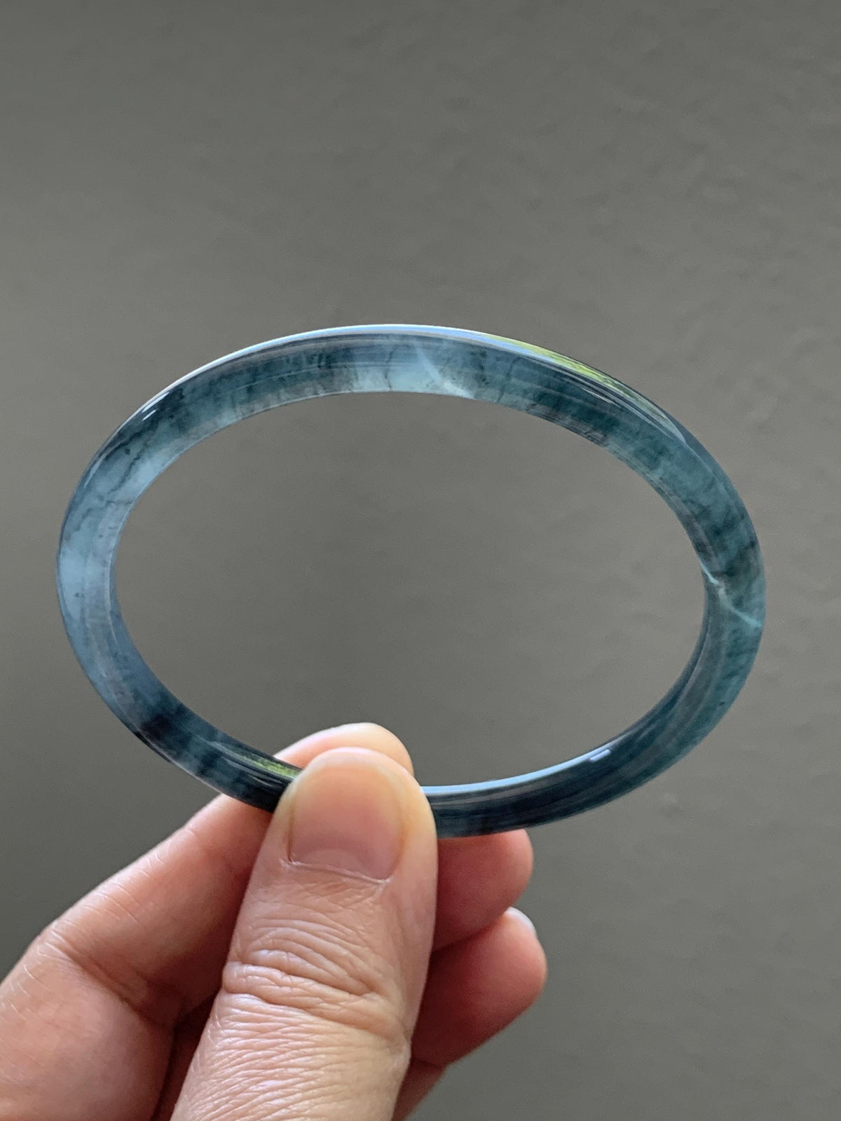 Certified Natural Grade A Guatemalan Icy Translucent Dark Gray Wuji Jade Jadeite Bangle Bracelet 58.6mm 7.25” 18g 天然冰危深灰乌鸡翡翠圆条手镯 1187