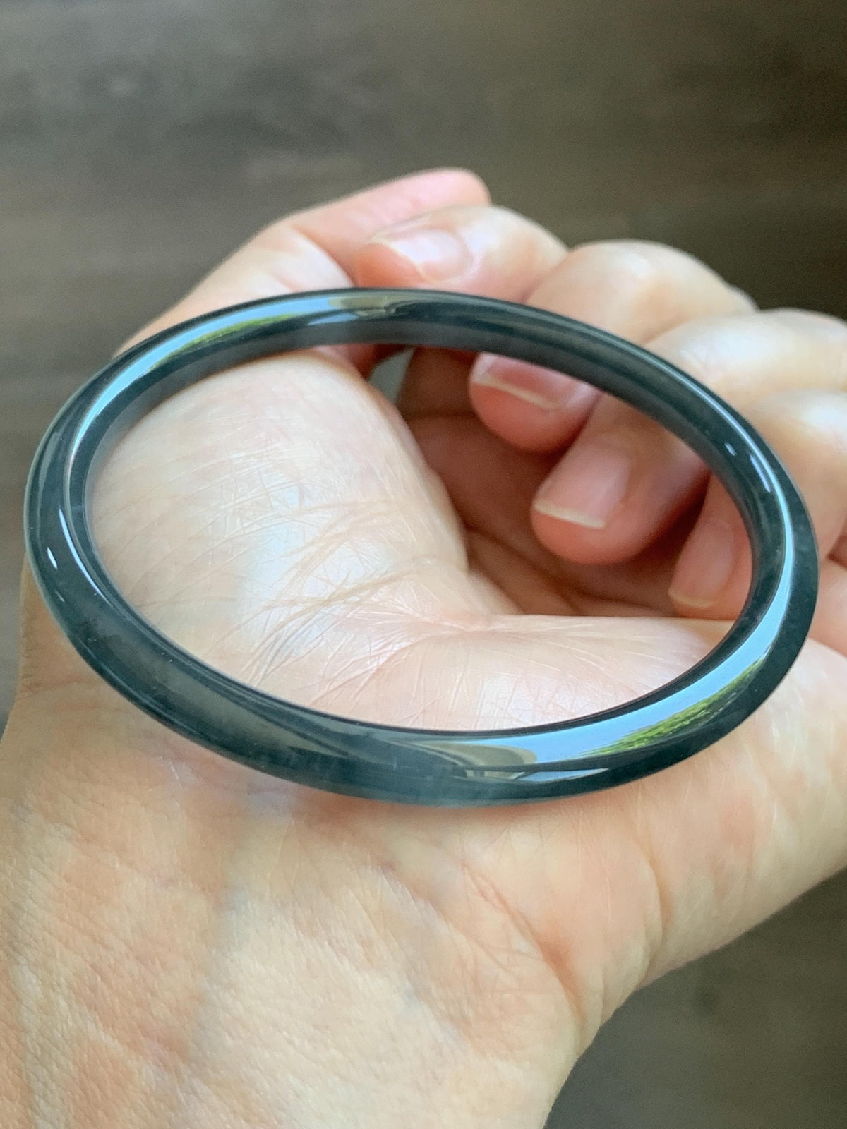Certified Natural Grade A Guatemalan Icy Translucent Dark Gray Wuji Jade Jadeite Bangle Bracelet 58.6mm 7.25” 18g 天然冰危深灰乌鸡翡翠圆条手镯 1187