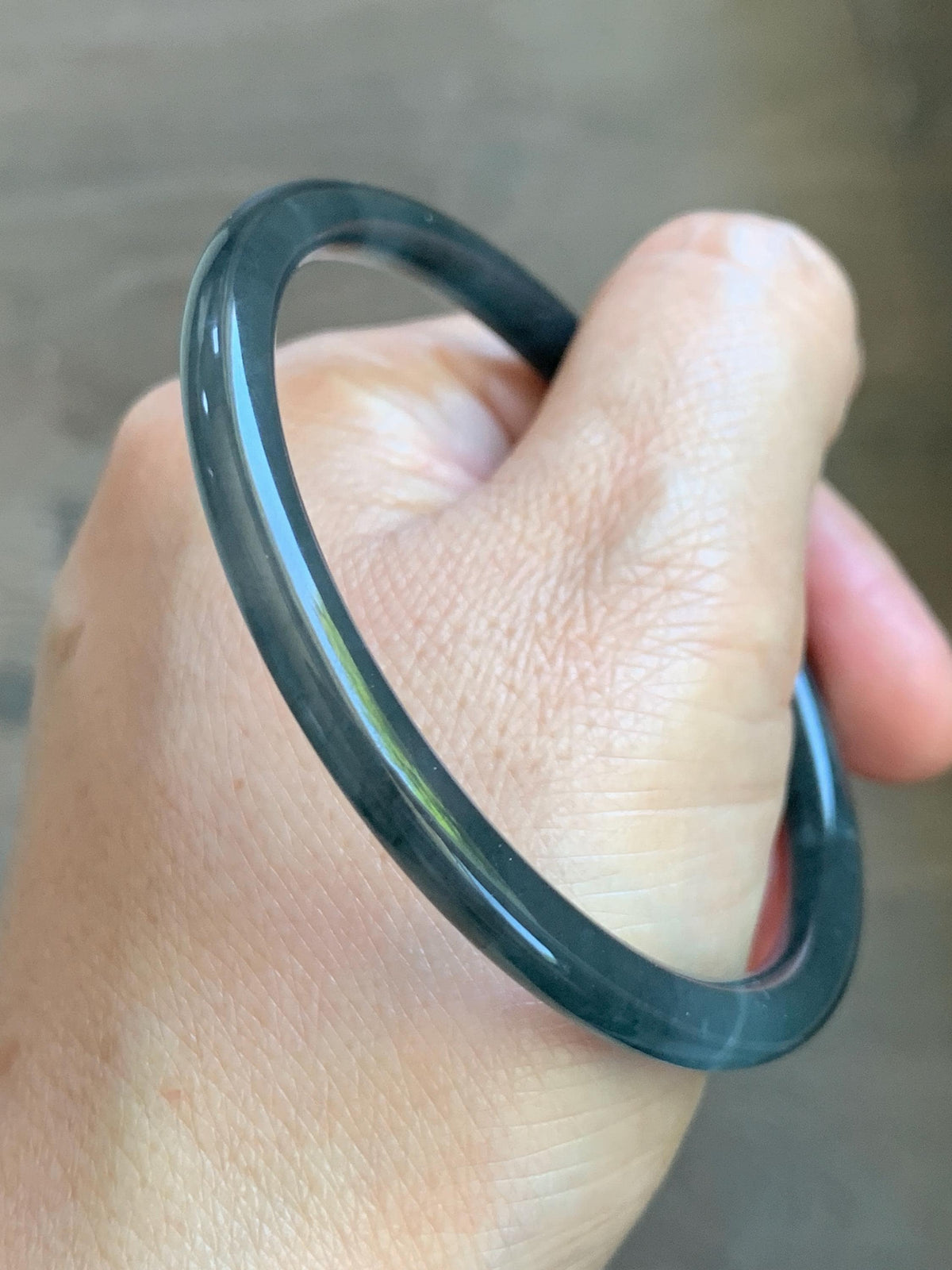 Certified Natural Grade A Guatemalan Icy Translucent Dark Gray Wuji Jade Jadeite Bangle Bracelet 58.6mm 7.25” 18g 天然冰危深灰乌鸡翡翠圆条手镯 1187