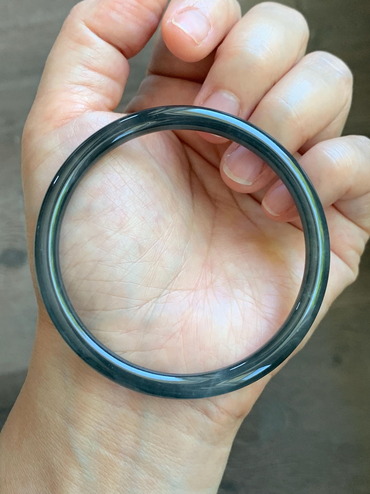 Certified Natural Grade A Guatemalan Icy Translucent Dark Gray Wuji Jade Jadeite Bangle Bracelet 58.6mm 7.25” 18g 天然冰危深灰乌鸡翡翠圆条手镯 1187