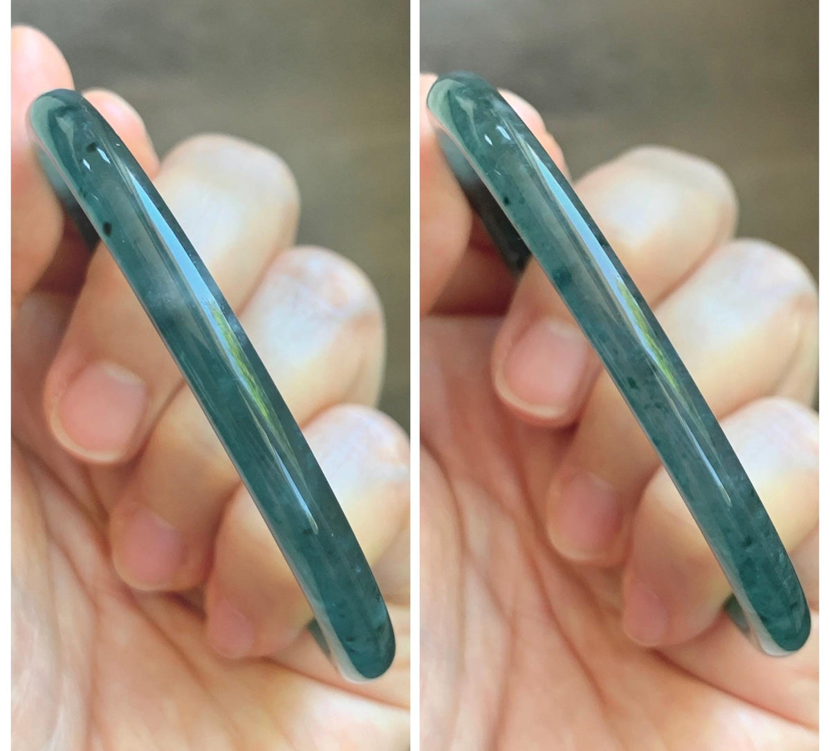 Certified Natural Grade A Guatemalan Icy Translucent Dark Teal Green Jade Jadeite Slim Bangle 56.3mm 6.96” 16.54g 天然冰胶危深蓝绿翡翠细圆条手镯 1193