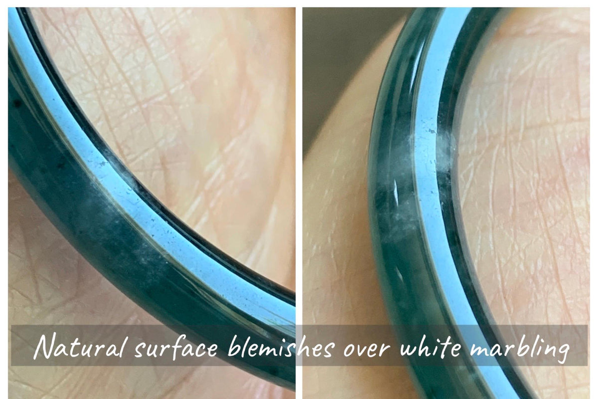 Certified Natural Grade A Guatemalan Icy Translucent Dark Teal Green Jade Jadeite Slim Bangle 56.3mm 6.96” 16.54g 天然冰胶危深蓝绿翡翠细圆条手镯 1193