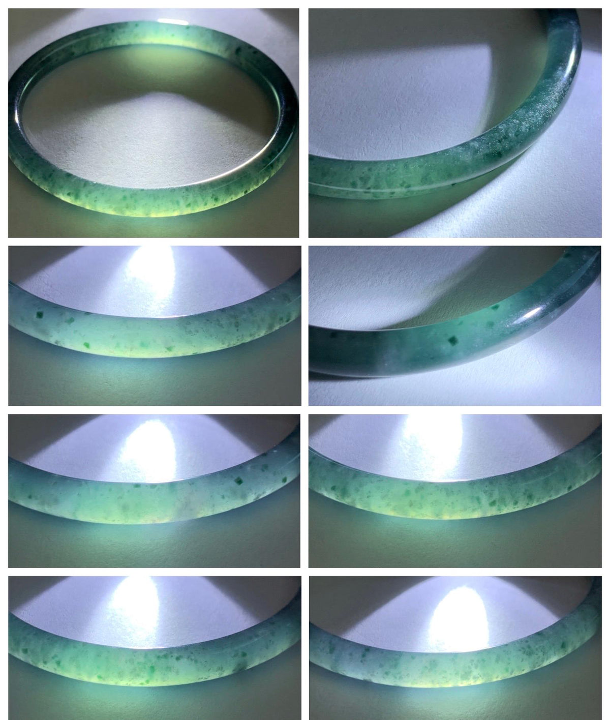 Certified Natural Grade A Guatemalan Icy Translucent Dark Teal Green Jade Jadeite Slim Bangle 56.3mm 6.96” 16.54g 天然冰胶危深蓝绿翡翠细圆条手镯 1193