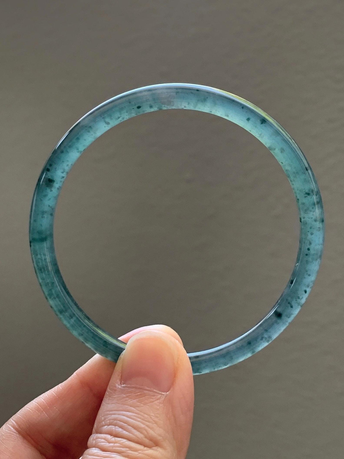 Certified Natural Grade A Guatemalan Icy Translucent Dark Teal Green Jade Jadeite Slim Bangle 56.3mm 6.96” 16.54g 天然冰胶危深蓝绿翡翠细圆条手镯 1193