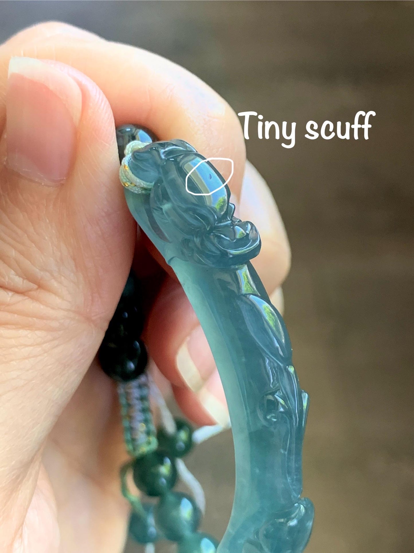 Natural Grade A Guatemalan Icy Translucent Dark Teal Blue Teal Green Jade Jadeite Dragon Hook Cuff Beaded Bracelet 7" 天然冰危蓝绿龙钩手牌手串 WLG253B
