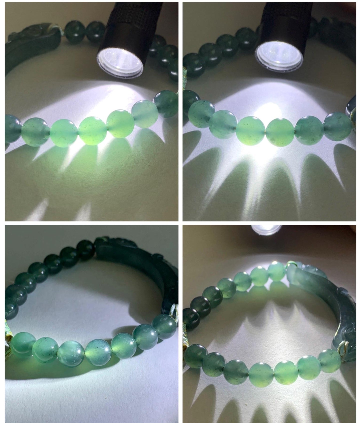 Natural Grade A Guatemalan Icy Translucent Dark Teal Blue Teal Green Jade Jadeite Dragon Hook Cuff Beaded Bracelet 7" 天然冰危蓝绿龙钩手牌手串 WLG253B