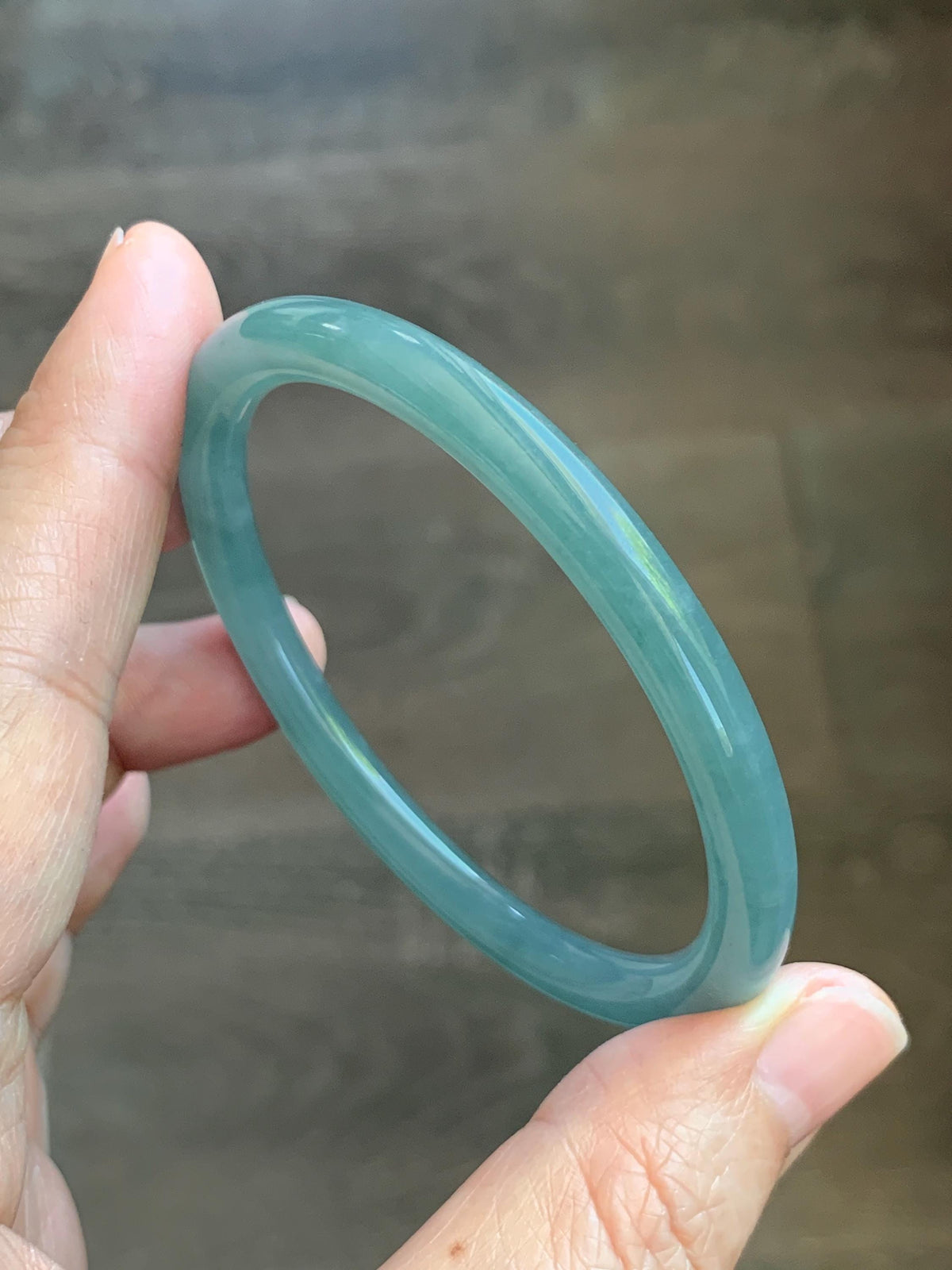 Certified Natural Grade A Guatemalan Icy Translucent Dusty Teal Jade Jadeite Slim Bangle 55.15mm 6.8” 19g 天然冰危暗蓝绿翡翠细圆条手镯 1173