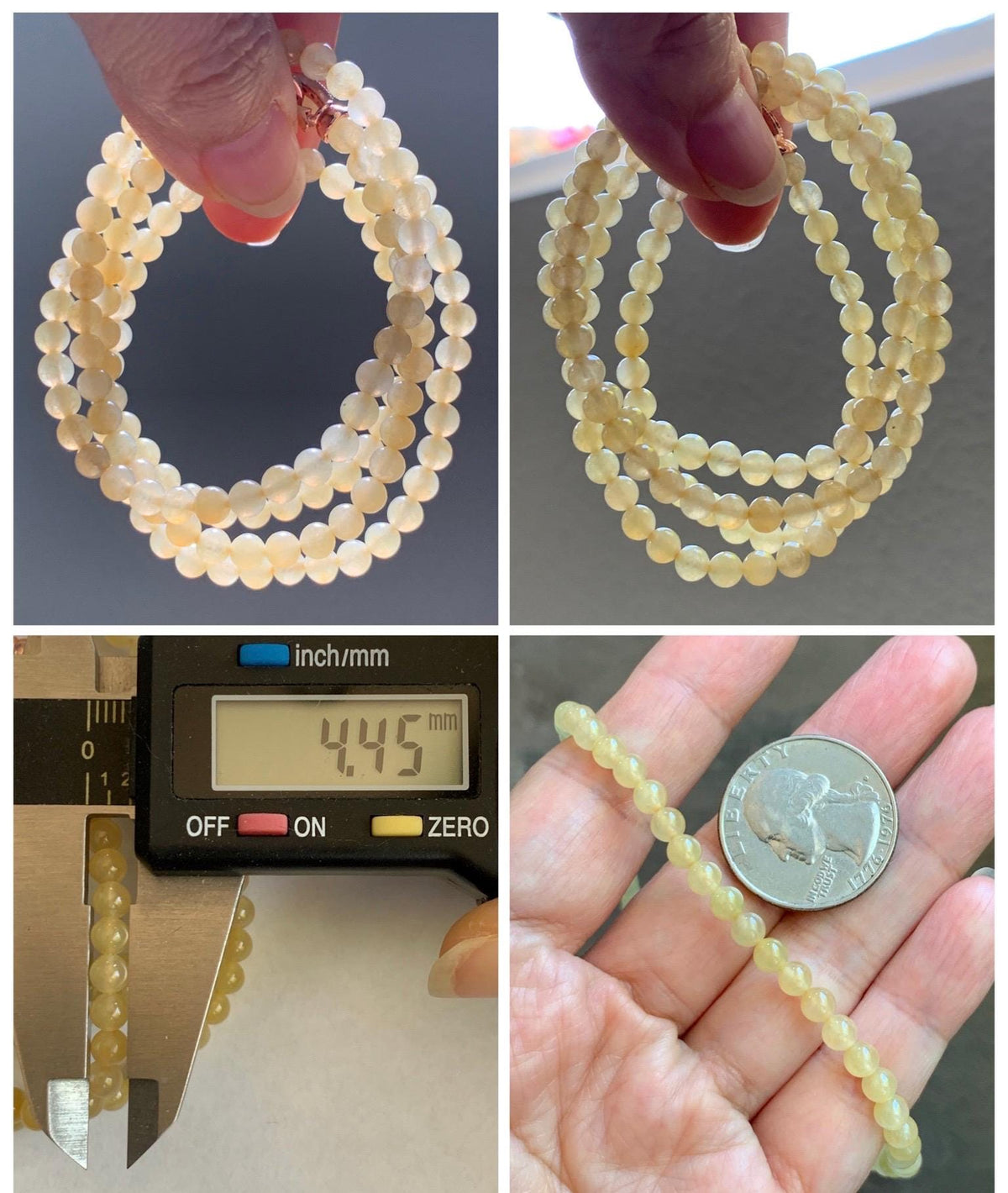 Natural Grade A Icy Translucent Light Yellow Jade Jadeite Petite Beads Beaded Necklace 4.4mm 25” 24g 天然冰黄翡翠小圆珠项链 MXH660B