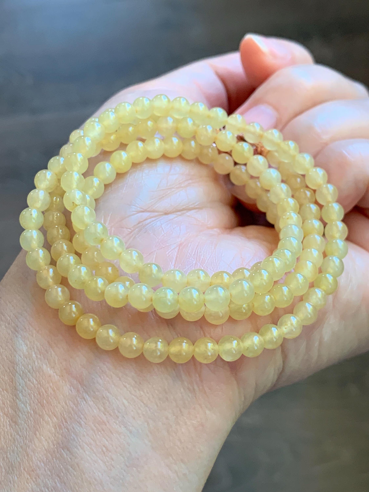 Natural Grade A Icy Translucent Light Yellow Jade Jadeite Petite Beads Beaded Necklace 4.4mm 25” 24g 天然冰黄翡翠小圆珠项链 MXH660B
