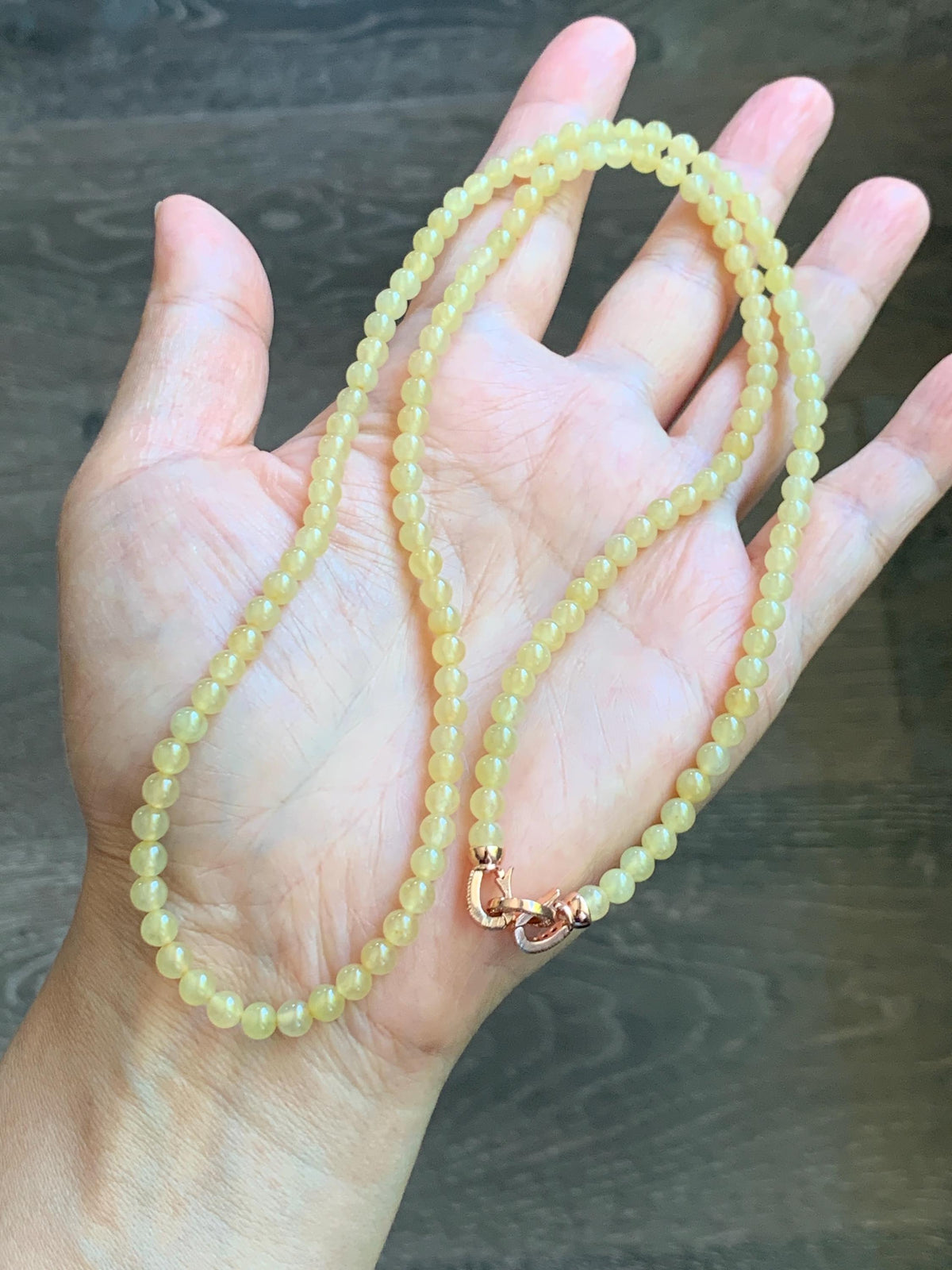 Natural Grade A Icy Translucent Light Yellow Jade Jadeite Petite Beads Beaded Necklace 4.4mm 25” 24g 天然冰黄翡翠小圆珠项链 MXH660B