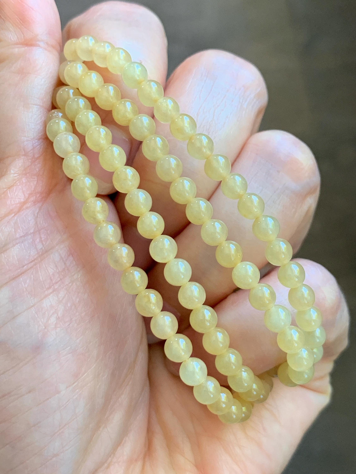 Natural Grade A Icy Translucent Light Yellow Jade Jadeite Petite Beads Beaded Necklace 4.4mm 25” 24g 天然冰黄翡翠小圆珠项链 MXH660B