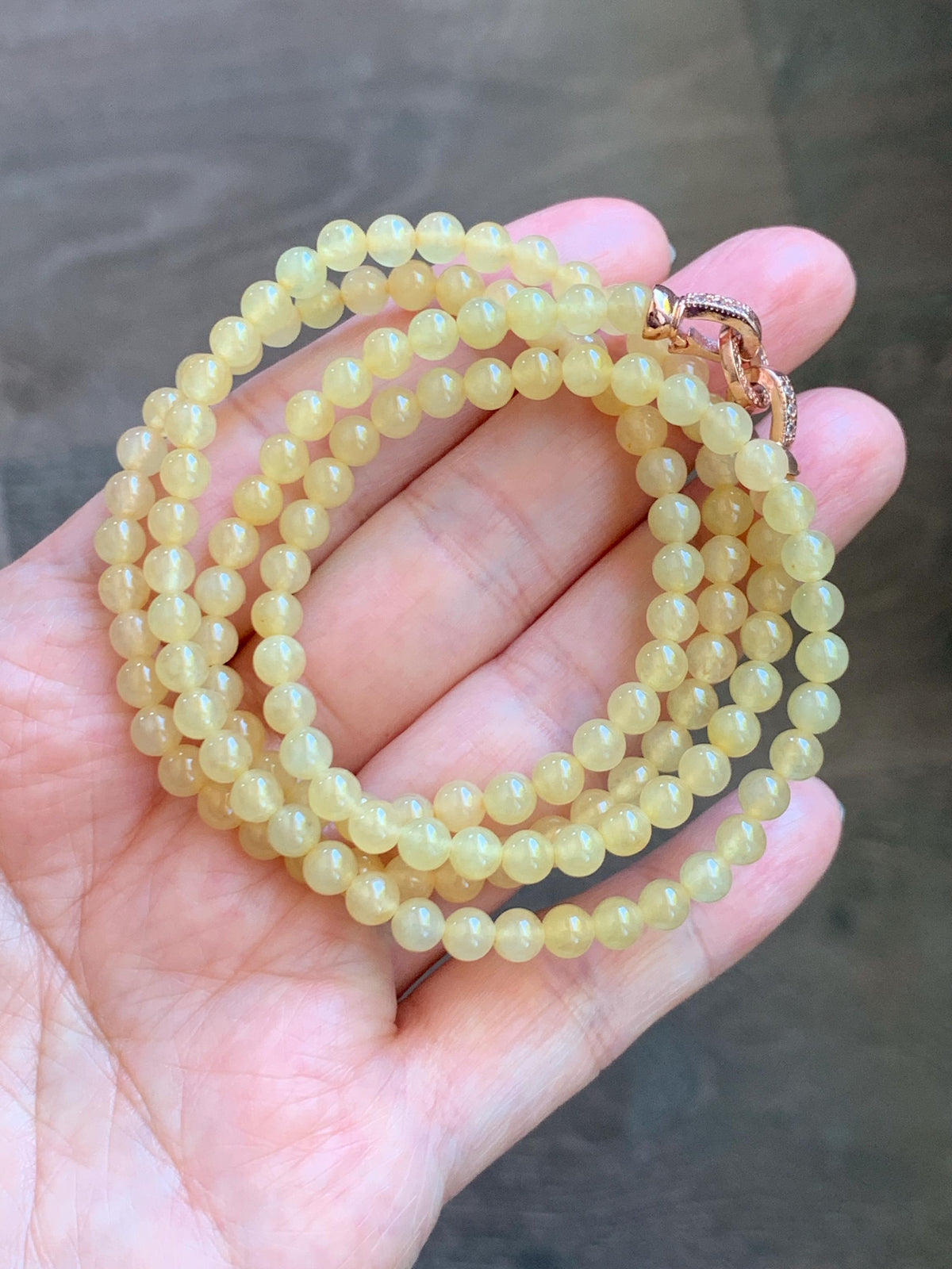 Natural Grade A Icy Translucent Light Yellow Jade Jadeite Petite Beads Beaded Necklace 4.4mm 25” 24g 天然冰黄翡翠小圆珠项链 MXH660B