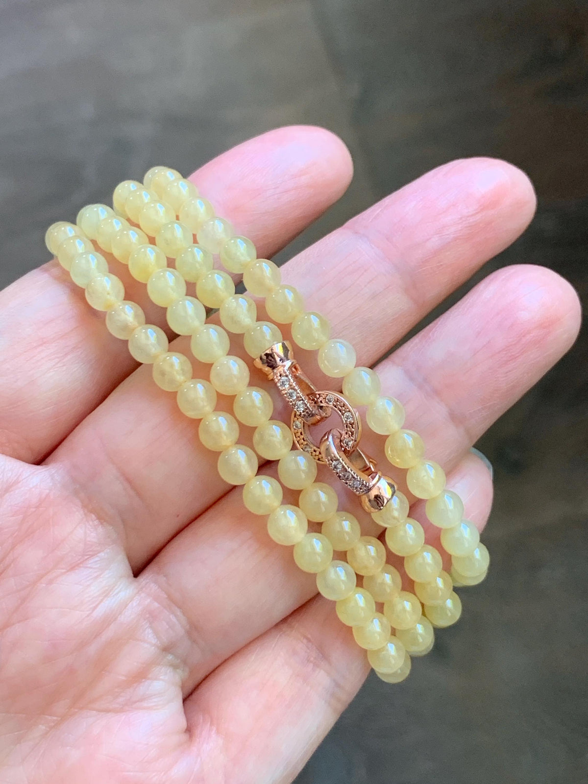 Natural Grade A Icy Translucent Light Yellow Jade Jadeite Petite Beads Beaded Necklace 4.4mm 25” 24g 天然冰黄翡翠小圆珠项链 MXH660B