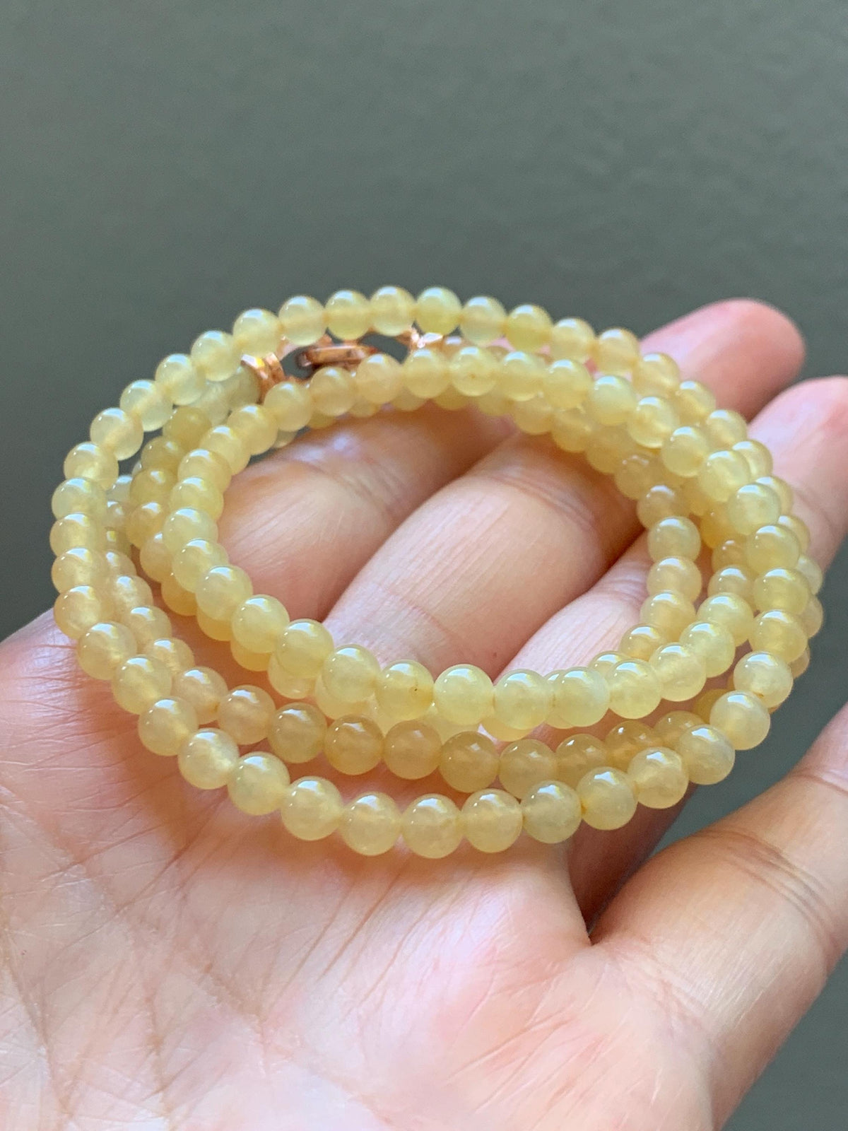 Natural Grade A Icy Translucent Light Yellow Jade Jadeite Petite Beads Beaded Necklace 4.4mm 25” 24g 天然冰黄翡翠小圆珠项链 MXH660B