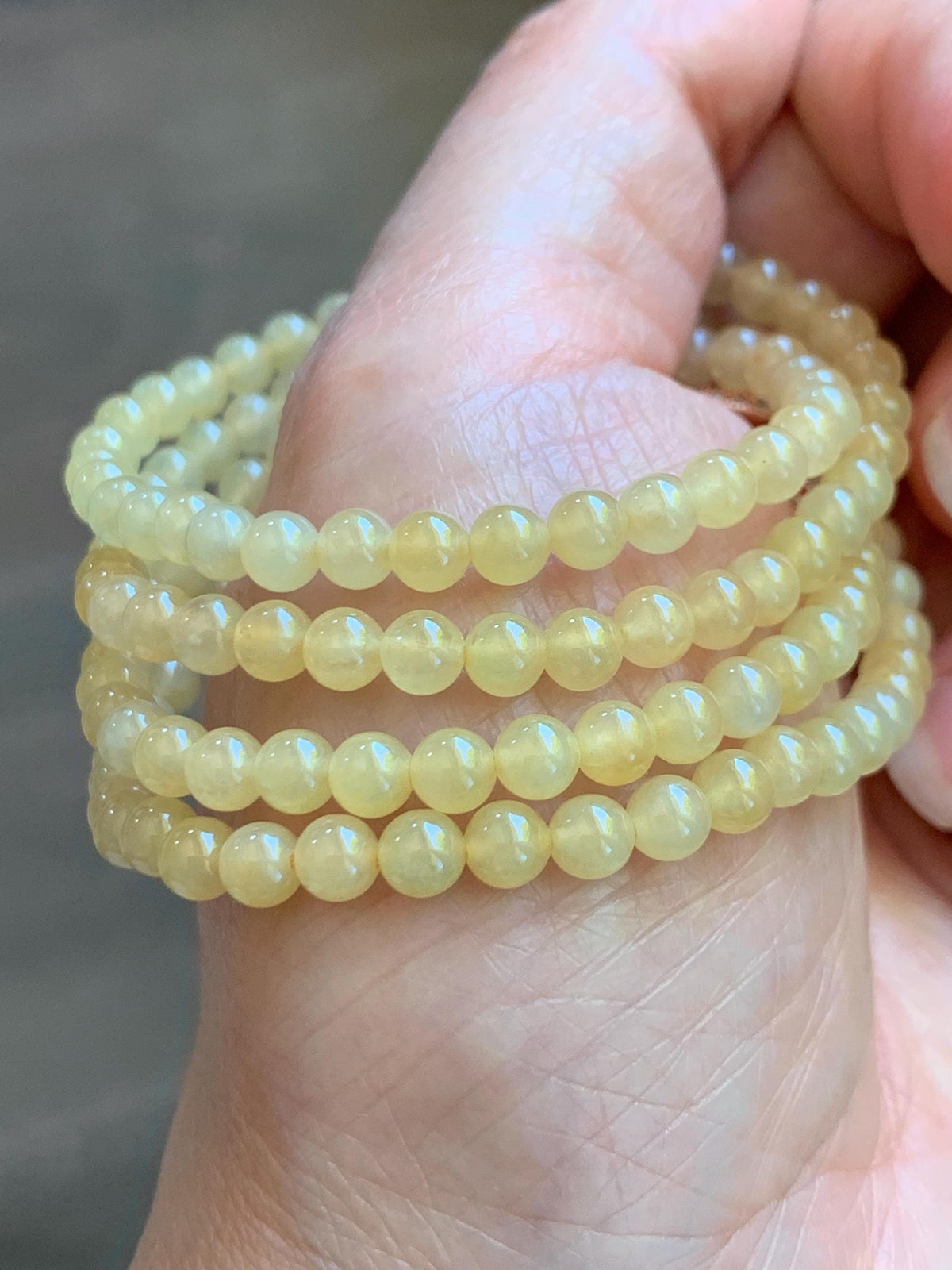 Natural Grade A Icy Translucent Light Yellow Jade Jadeite Petite Beads Beaded Necklace 4.4mm 25” 24g 天然冰黄翡翠小圆珠项链 MXH660B