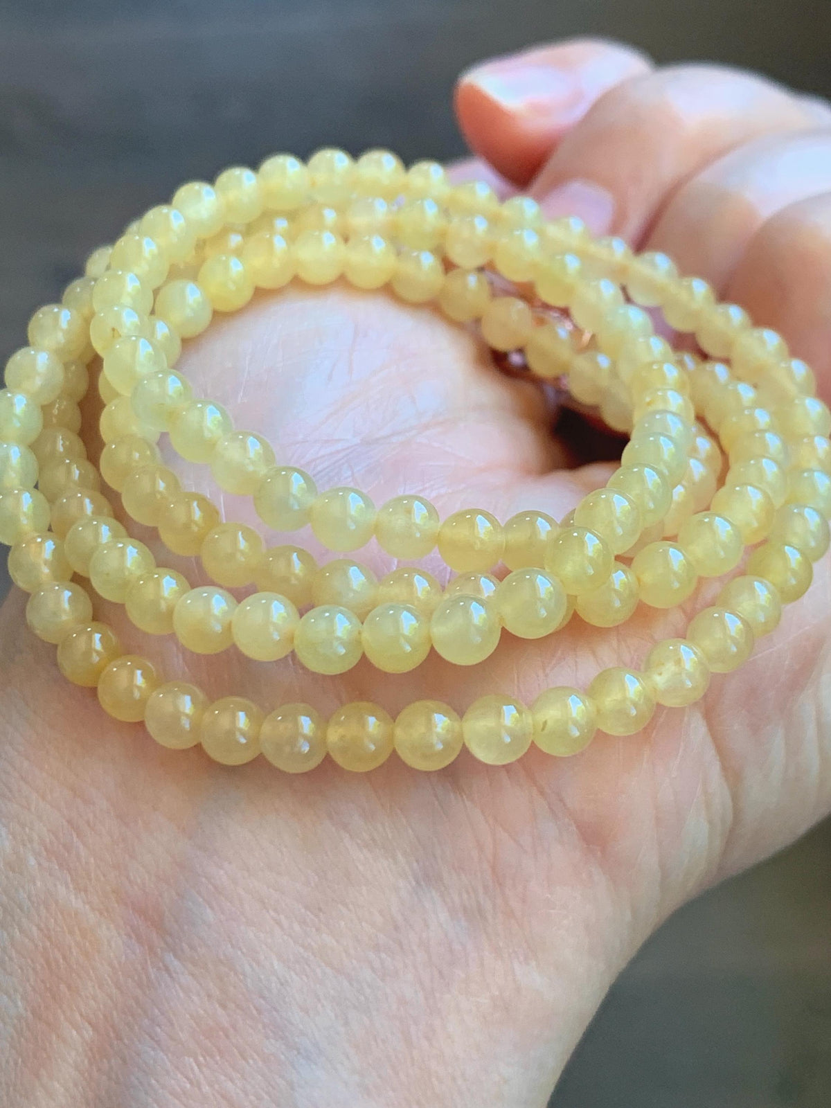 Natural Grade A Icy Translucent Light Yellow Jade Jadeite Petite Beads Beaded Necklace 4.4mm 25” 24g 天然冰黄翡翠小圆珠项链 MXH660B