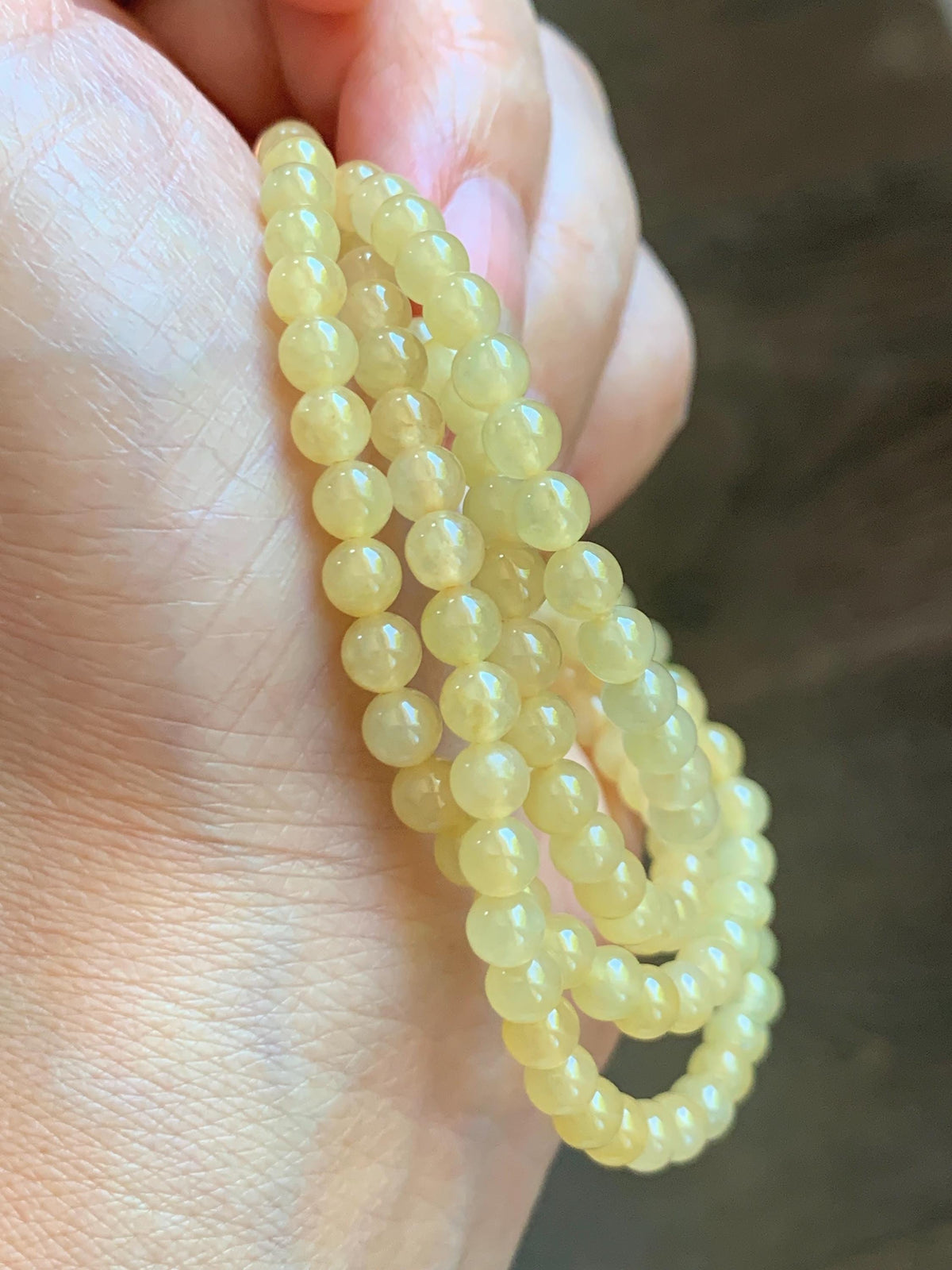 Natural Grade A Icy Translucent Light Yellow Jade Jadeite Petite Beads Beaded Necklace 4.4mm 25” 24g 天然冰黄翡翠小圆珠项链 MXH660B