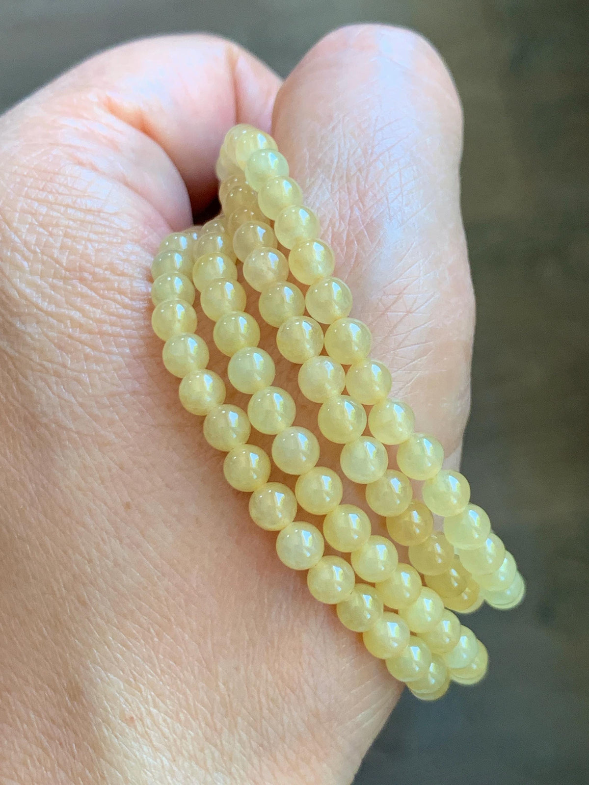 Natural Grade A Icy Translucent Light Yellow Jade Jadeite Petite Beads Beaded Necklace 4.4mm 25” 24g 天然冰黄翡翠小圆珠项链 MXH660B